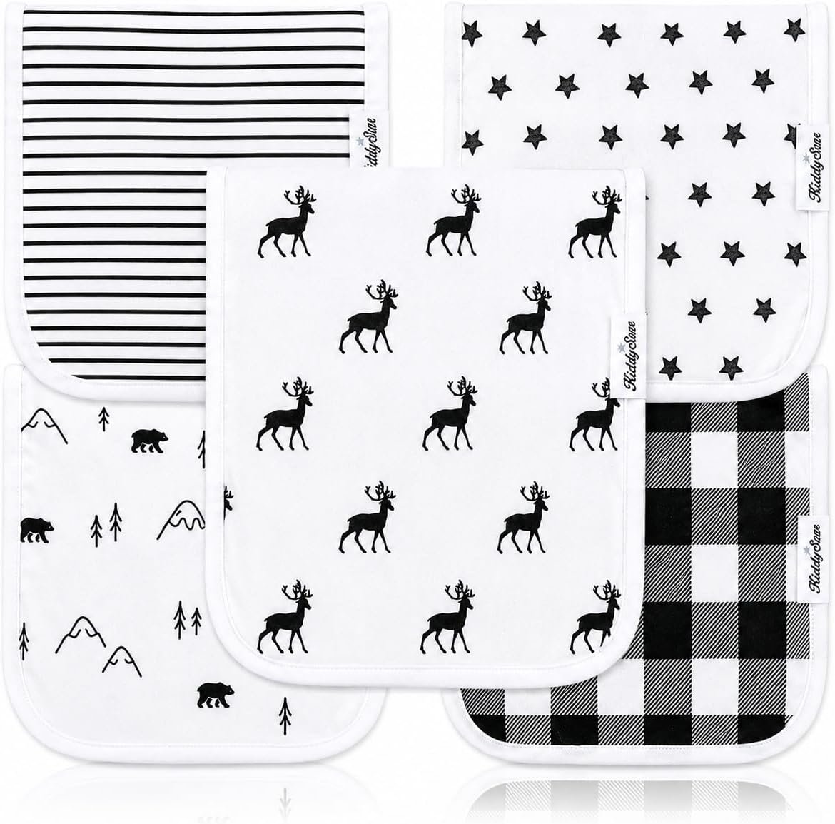 KiddyStar 5-Pack Burp Cloths – Organic Cotton, Soft, Large & Absorbent 3-Layer Towels for Newborns – Essential for Feeding & Spit-Up
