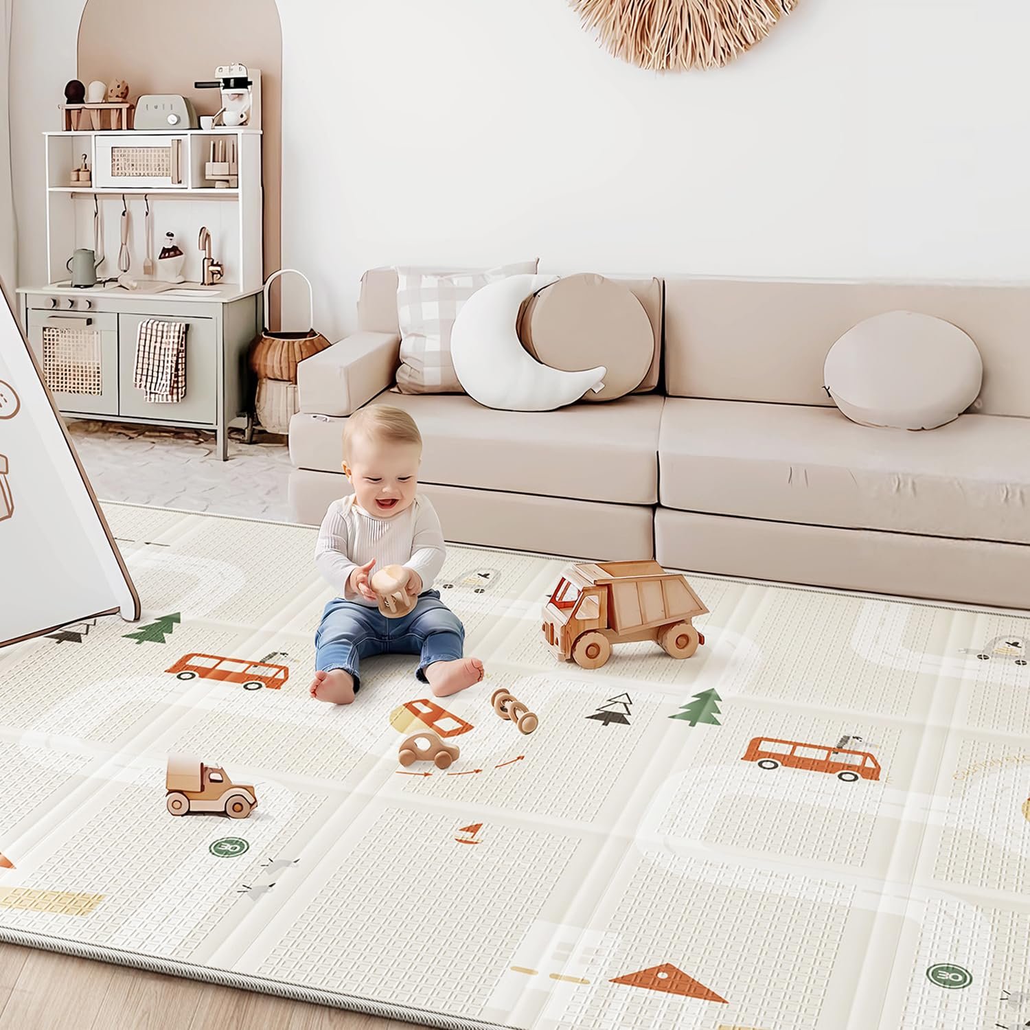 BG-BABYGO Baby Play Mat 50″*78″ Foldable Baby Play Mat for Floor Reversible Waterproof Playmats for Babies Boy and Toddlers Infants Edge Reinforcement Crawling Mat for Indoor&Outdoor&Travel