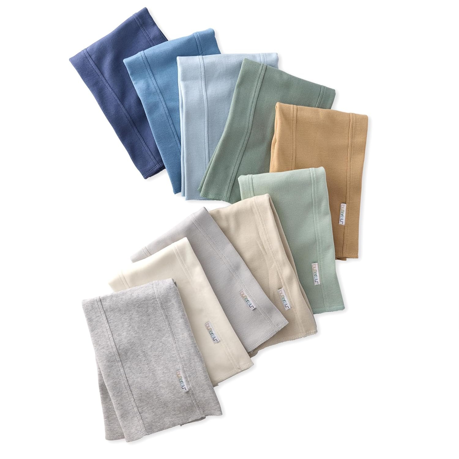 Butterblu Bailey 10-Pack Burp Cloths 100% Organic Cotton Knit for Newborn & Baby Boys & Girls, Seafoam Terra Rainbow, One Size
