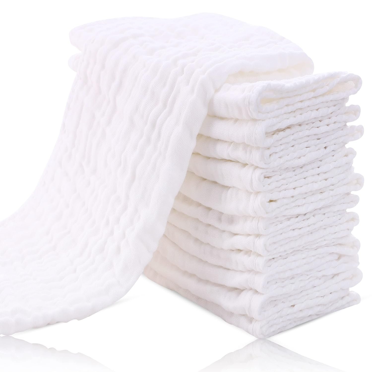 Cute Castle 12 Pack Muslin Burp Cloths for Baby – Ultra-Soft 100% Cotton Baby Washcloths – Large 20” by 10” Super Absorbent Milk Spit Up Rags – Burpy Cloths for Unisex, Boy, Girl – White