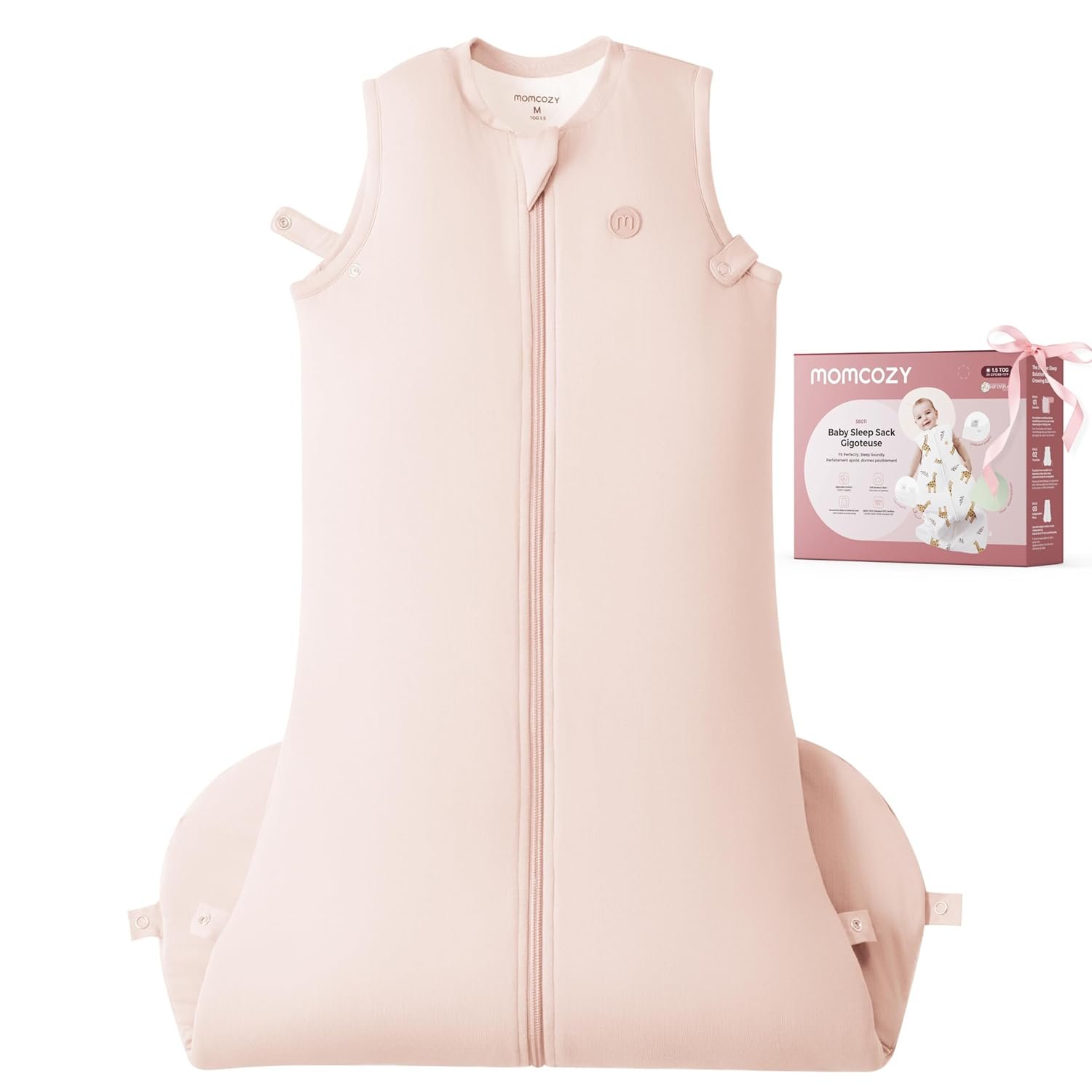 Momcozy Sleep Sack for Baby 6–12 Months, 1.5 TOG Baby Wearable Blanket with Supportive Plush Filling, Two-Way Zipper for Easy Diaper Changes, Snap-Fit Design for Growing Babies, Medium, Pink