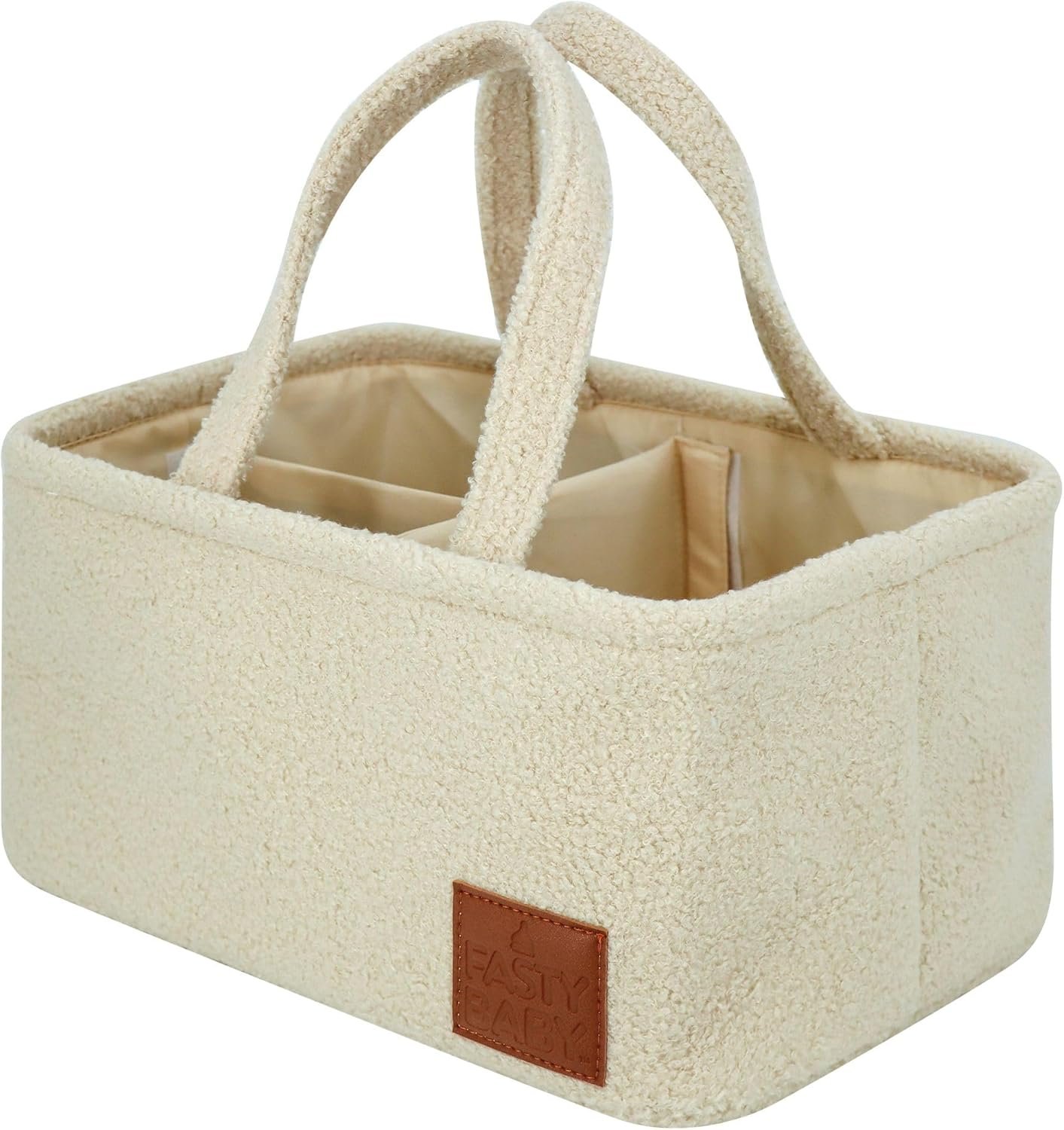 Baby Diaper Caddy Organizer: Soft Beige Teddy Wool – Portable Diaper Caddy, Car Organizer – Newborn Essentials Must Have – Nursery Storage Basket for Baby Essentials. Baby shower & Newborn Gift Idea