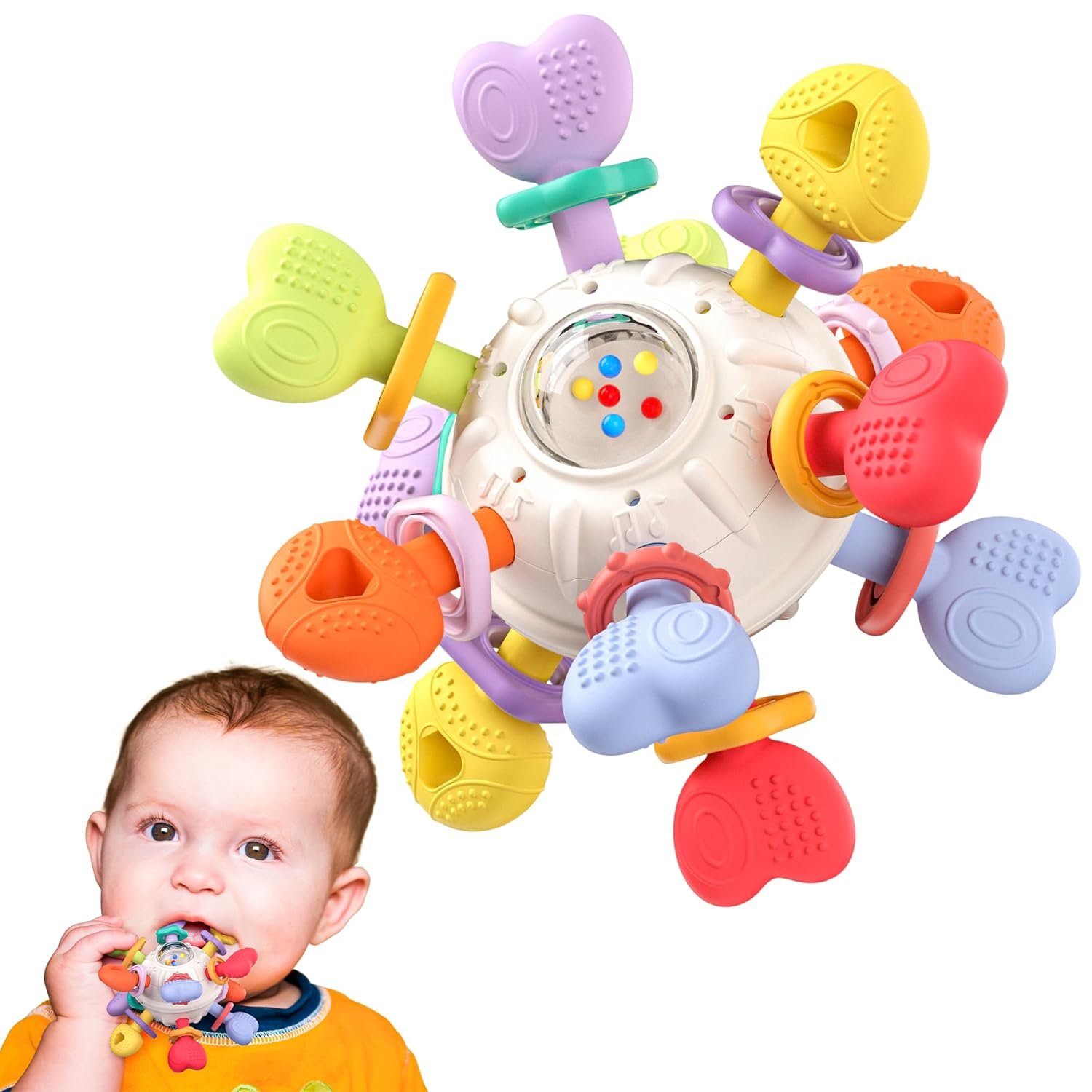 Baby Silicone Teething Toys – Safe, Multi-Functional BPA-Free Sensory Learning Teether Montessori Baby Toys for Infant 0-12 Months Teething Relief with Rattle Perfect Baby Gift for Boys Girls