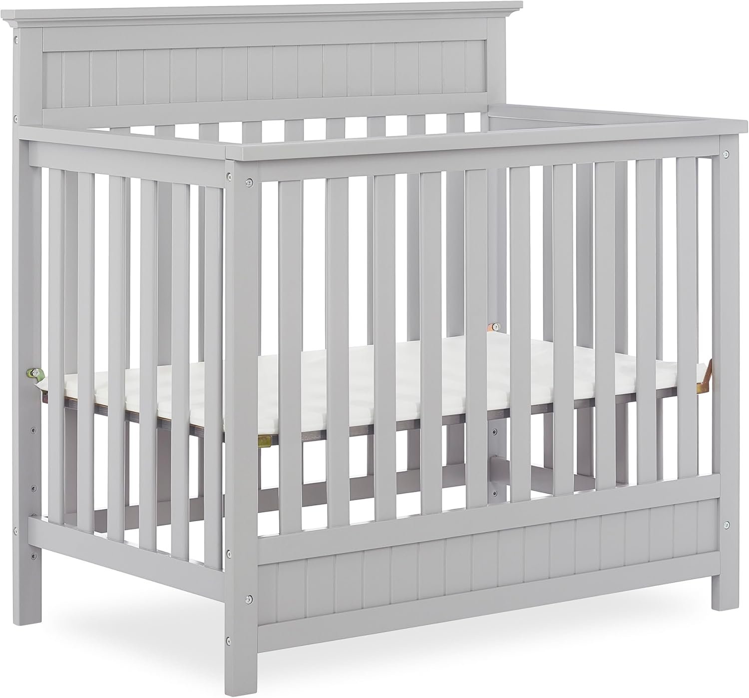 Dream On Me Harbor 4‑in‑1 Convertible Mini Baby Crib in Pebble Grey, GreenGuard Gold & BSA, Non-Toxic, Pinewood, Converts to Mini Day & Twin Bed (Rails to Buy) 1″ Mattress Pad, Perfect Small Nursery