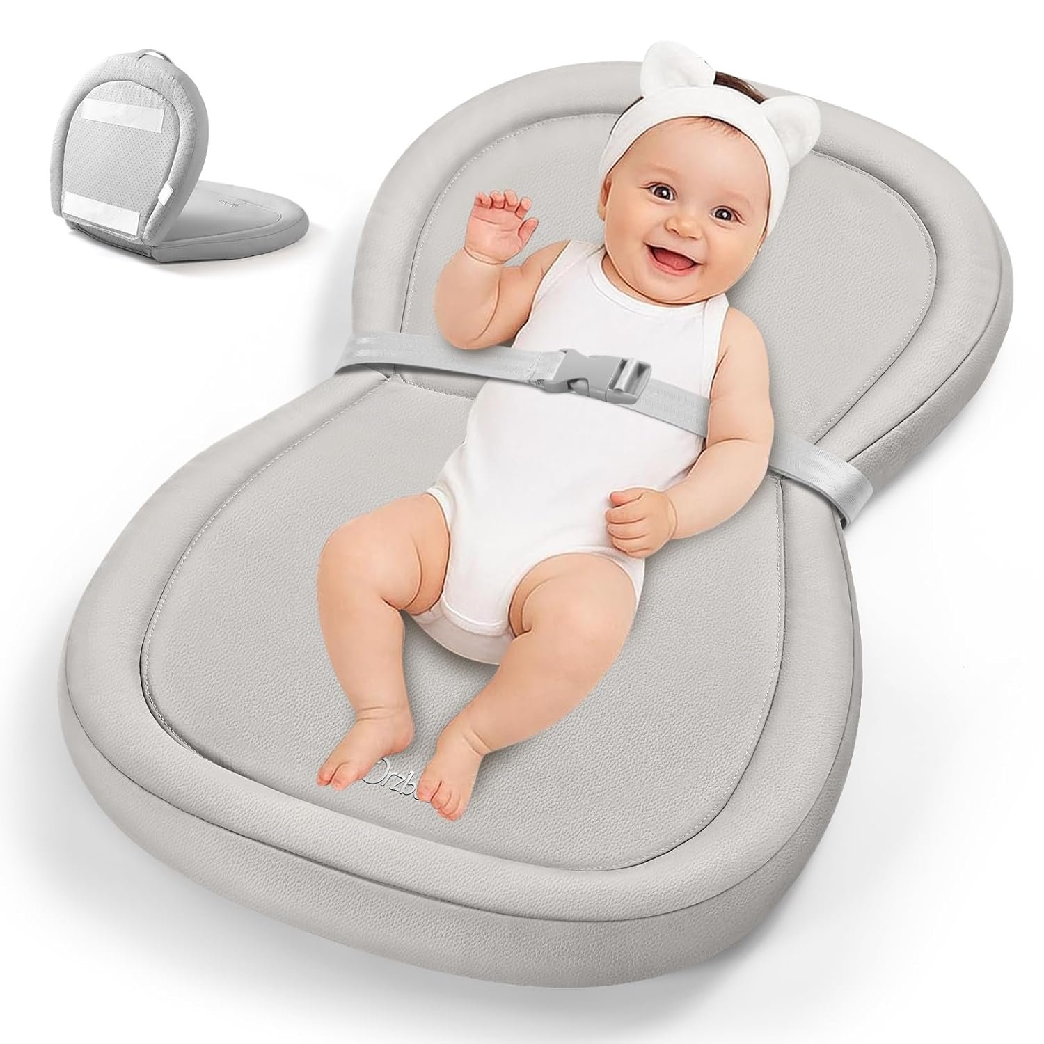 Orzbow Baby Changing Pad, Foldable Diaper Changing Pad for Dresser and Table, Wipeable Changing Pad Easy to Clean, Waterproof PU & Soft Foam Inner, Non-Slip, with Safety Belt, 28″ × 19″, Gray