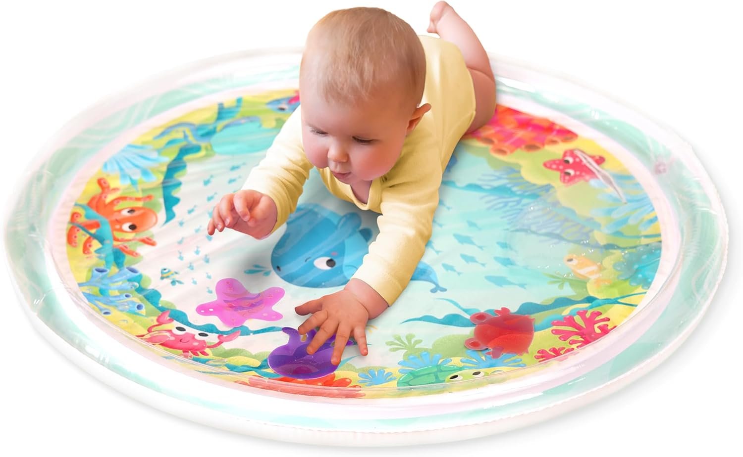 B. toys – Baby Inflatable Tummy Time Mat 6 Removable Sea Animals Water Activity Mat for Babies Easy to Clean – 6+ Months Wonder Waves