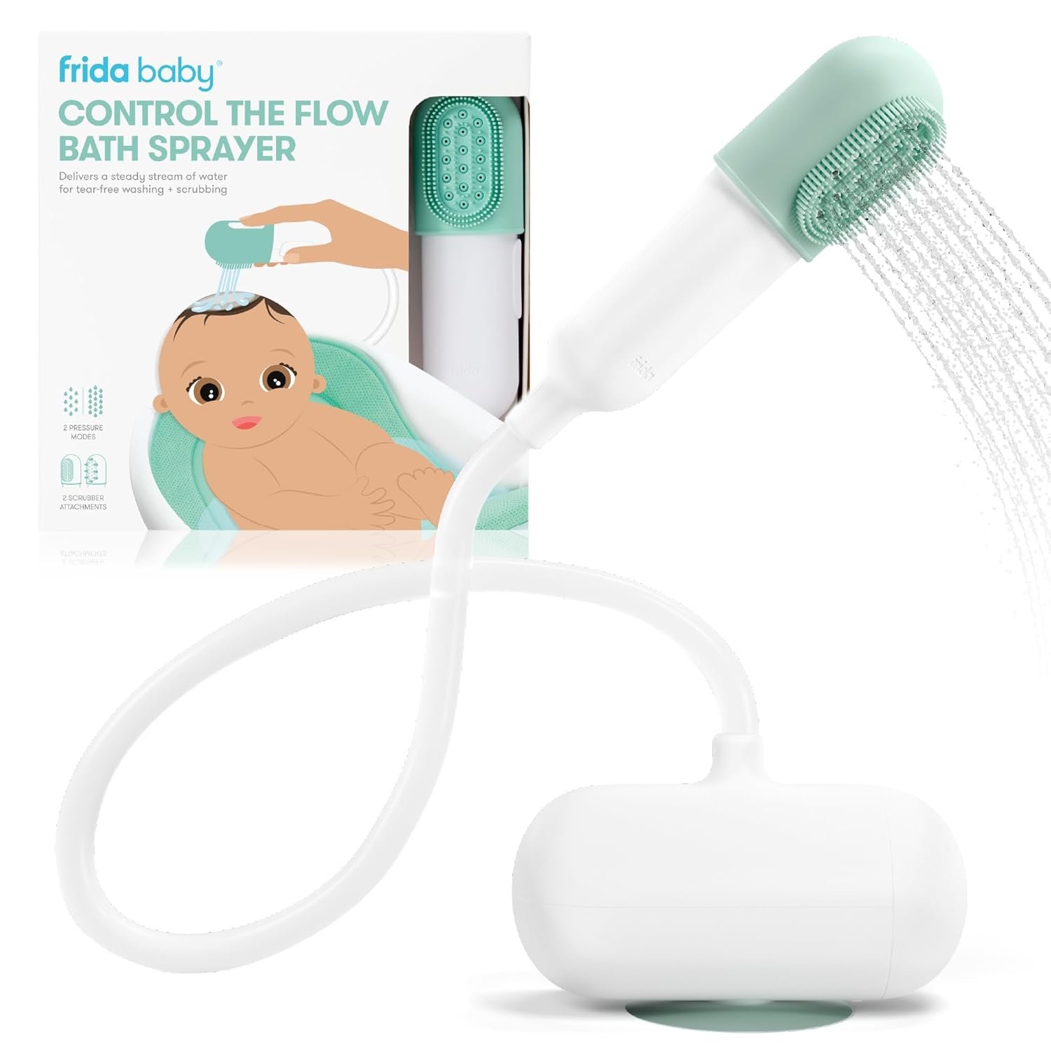 Frida Baby Control The Flow Bathtub Sprayer Attachment for Baby Bathtub, Shower Head with Scalp Massager, Control Waterflow with 2 Pressure Modes