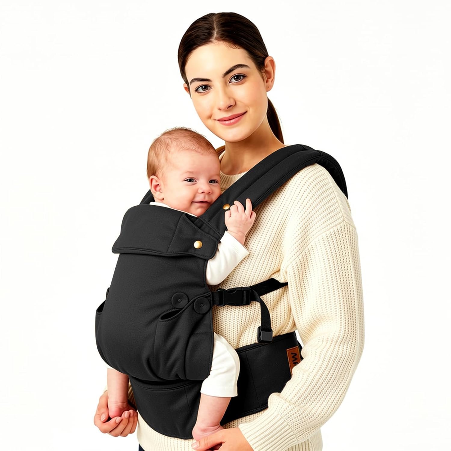 Baby Carrier for Newborn to Toddler-7-45 lbs 0-36 Months Versatile & Adjustable Linen Carrier with Front Pocket Headrest Support for Moms, Dads, Black