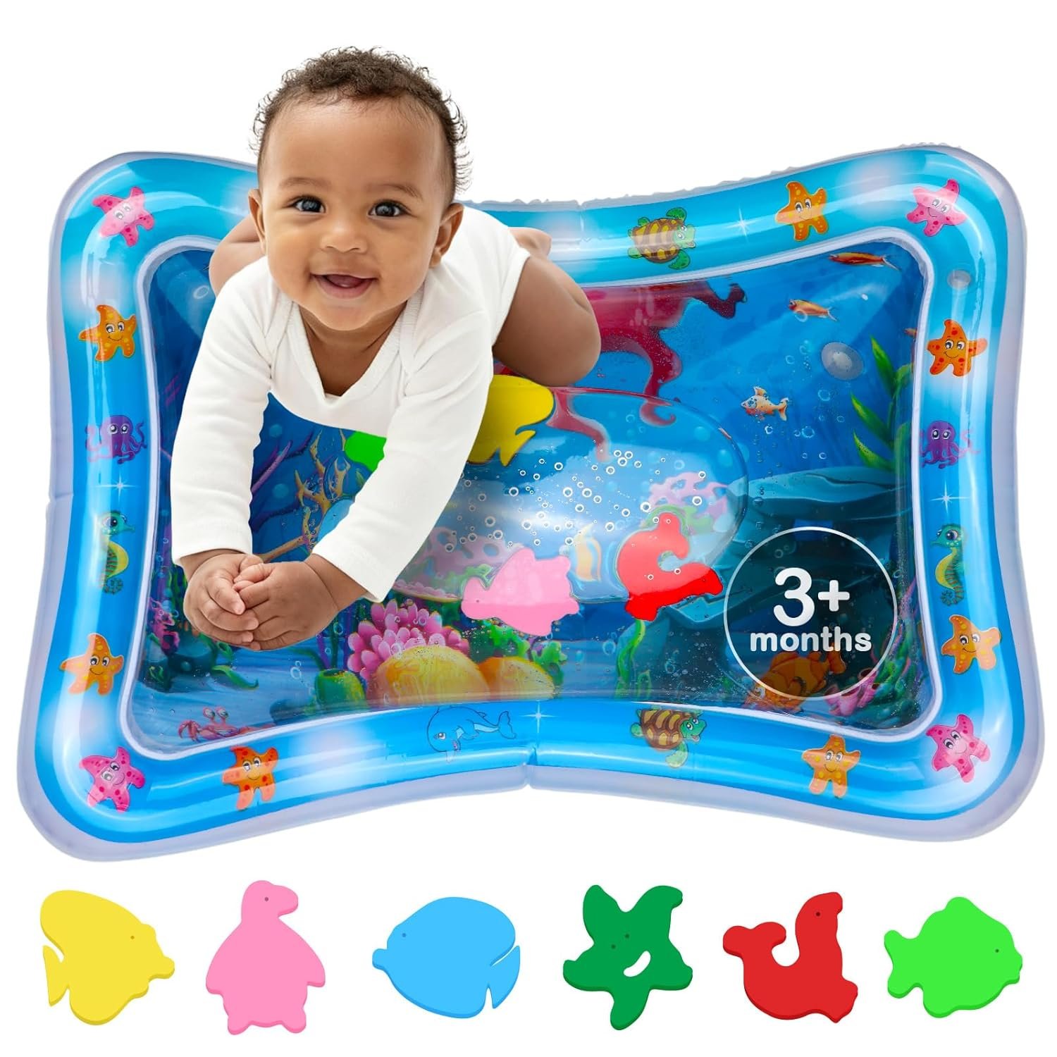 Tummy Time Water Mat – Inflatable Water Play Pad for Babies – Sensory Tummy Time Mat for Floor Play – 100% BPA-Free & Leakproof – Baby, Infants 3-12 Months – GEN2 – Blue – Avec Maman