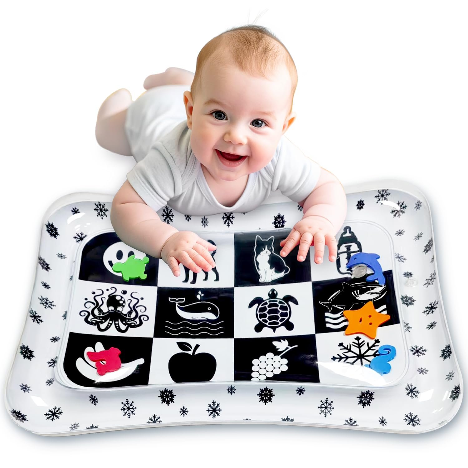 Black and White High Contrast Tummy Time Water Mat for Babies – Sensory Newborn Toys for Brain & Visual Development – Montessori Infant Play Mat for Core Strength & Motor Skills (1-9 Months)