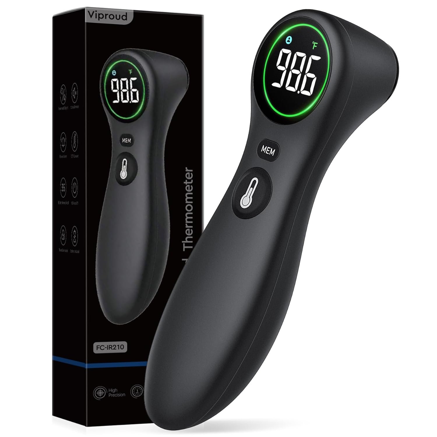 No-Touch Thermometer for Adults and Kids, 1-Second Fast Reading, Color-Coded Fever Alarm, Silent Mode, Object & Room Temperature Function