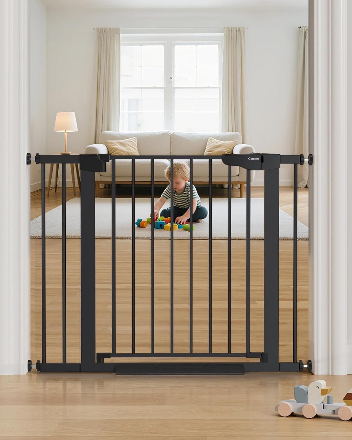 Cumbor 29.7-40.6″ Baby Gate for Stairs, Mom’s Choice Awards Winner-Dog Gate for Doorways, Pressure Mounted Auto-Close Pet Gates for Dogs Indoor, Safety Child Gate with Easy Walk Thru Door, Black
