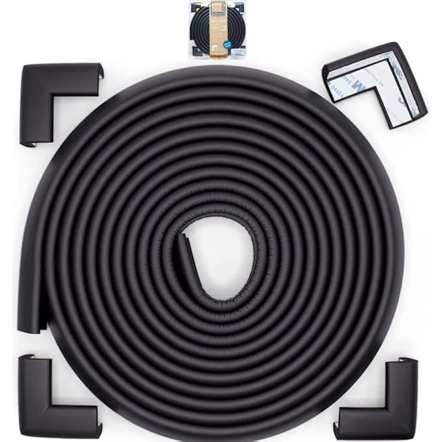 Roving Cove Slimfit Corner Edge Protector for Baby Proofing (Small 15ft Edge 4 Corners), Furniture Safety Bumper Guard, Soft NBR Rubber Foam, 3M Adhesive, Onyx Black