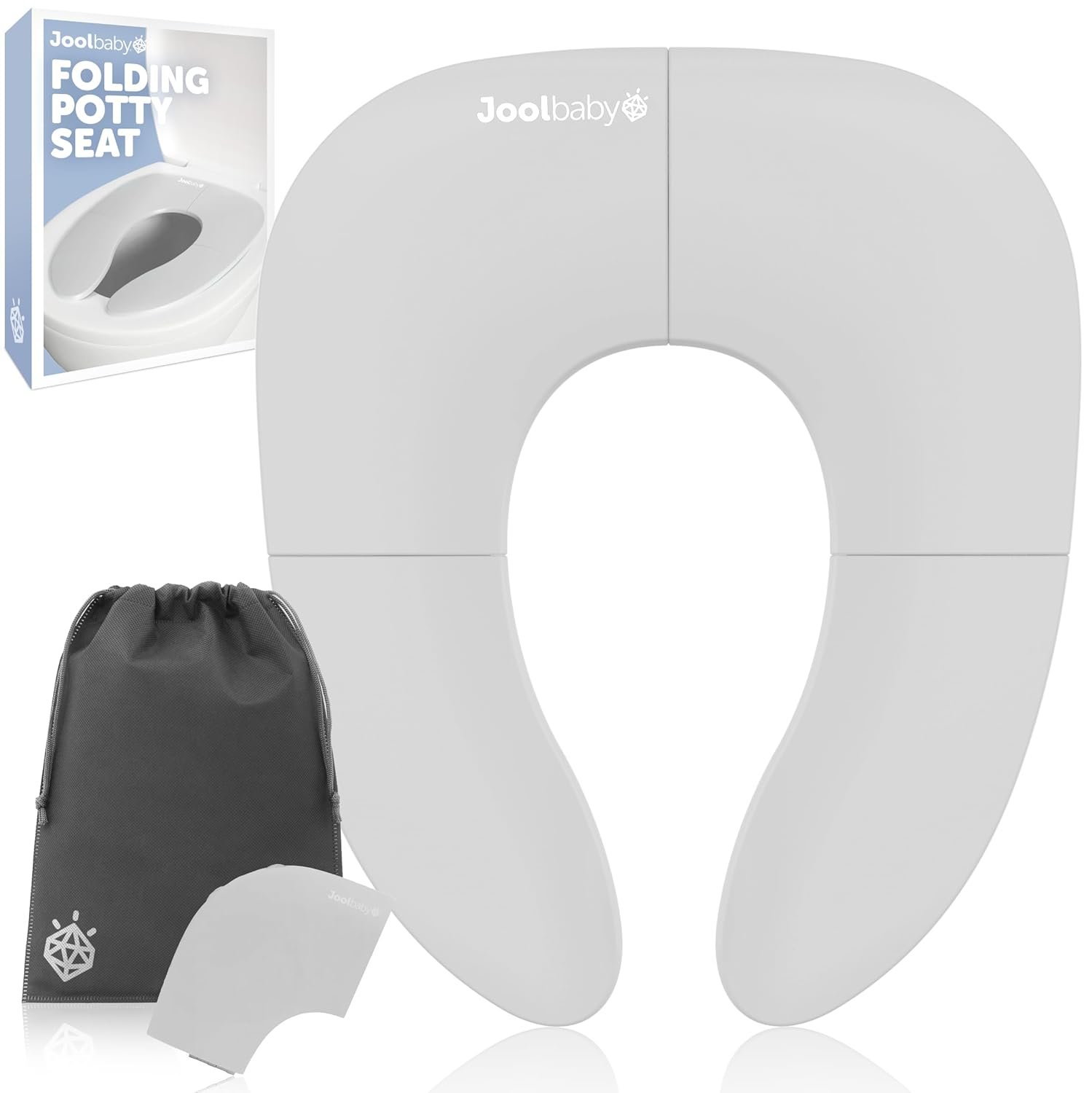Jool Baby Folding Travel Potty Training Seat for Toddlers, Fits Round & Oval Toilets, Non-Slip Suction Cups, Includes Free Travel Bag (Gray)