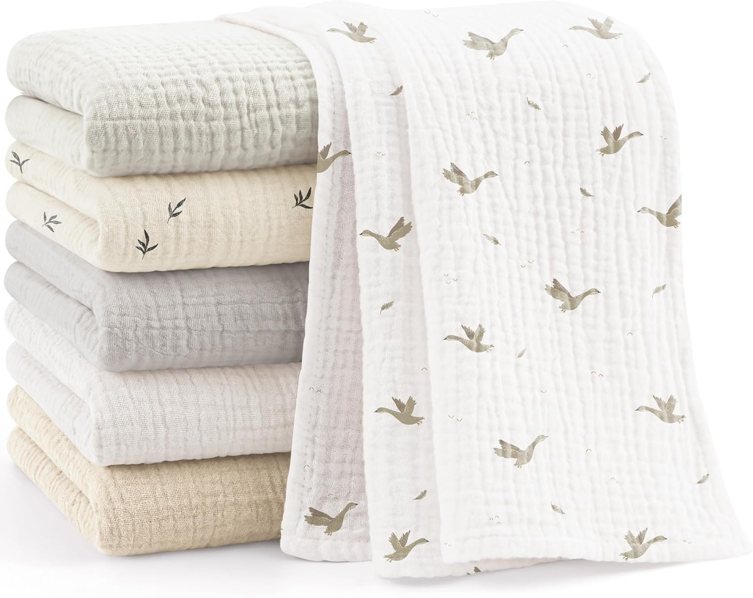 Bearmoss 6 Pack Muslin Burp Cloths for Baby, 100% Cotton Soft Large Burping Cloths for Unisex, Boy, Girl, 23.6″ X 23.6″ Newborn Essentials Absorbent Milk Spit Up Rags (White Apricot)