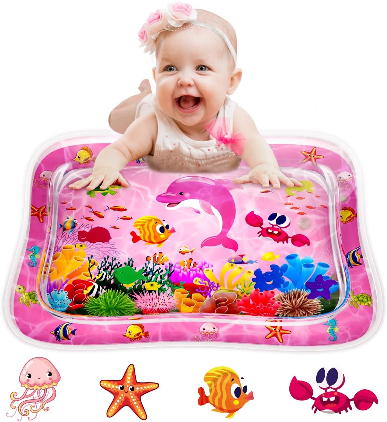 ZMLM Baby Tummy Time Water Mat for Babies: Baby Toys Gifts for Newborn Infant 3 6 9 12 Month Boy Girl Inflatable Activity Playmat Sensory Mat Toddler Belly Time Pat (Pink)
