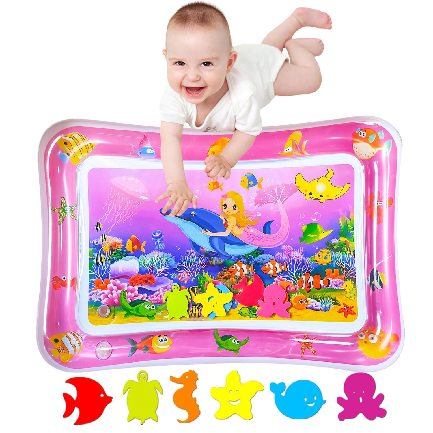 ZHUYNXIR Tummy time Water Playmats, Tummy time mats, Baby Water Play Mat for Kids and Toddlers Baby Toys for 3 to 24 Months, Strengthen Your Baby’s Muscles, Pink 27.5×20 in.