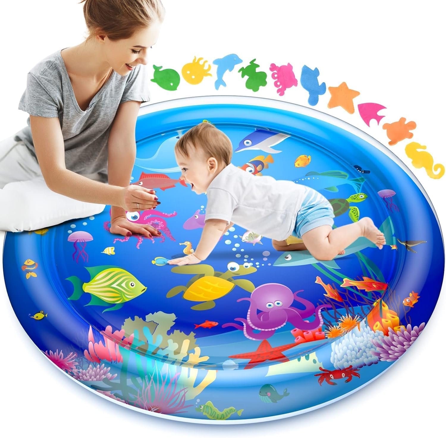 Faburo 40″ X 40″ Large Tummy Time Water Mat for Babies, XL Baby Water Play Mat, Infant Water Sensory Baby Tummy Time Play Mat for 3 6 9 12 Months Toddlers (40in XL)