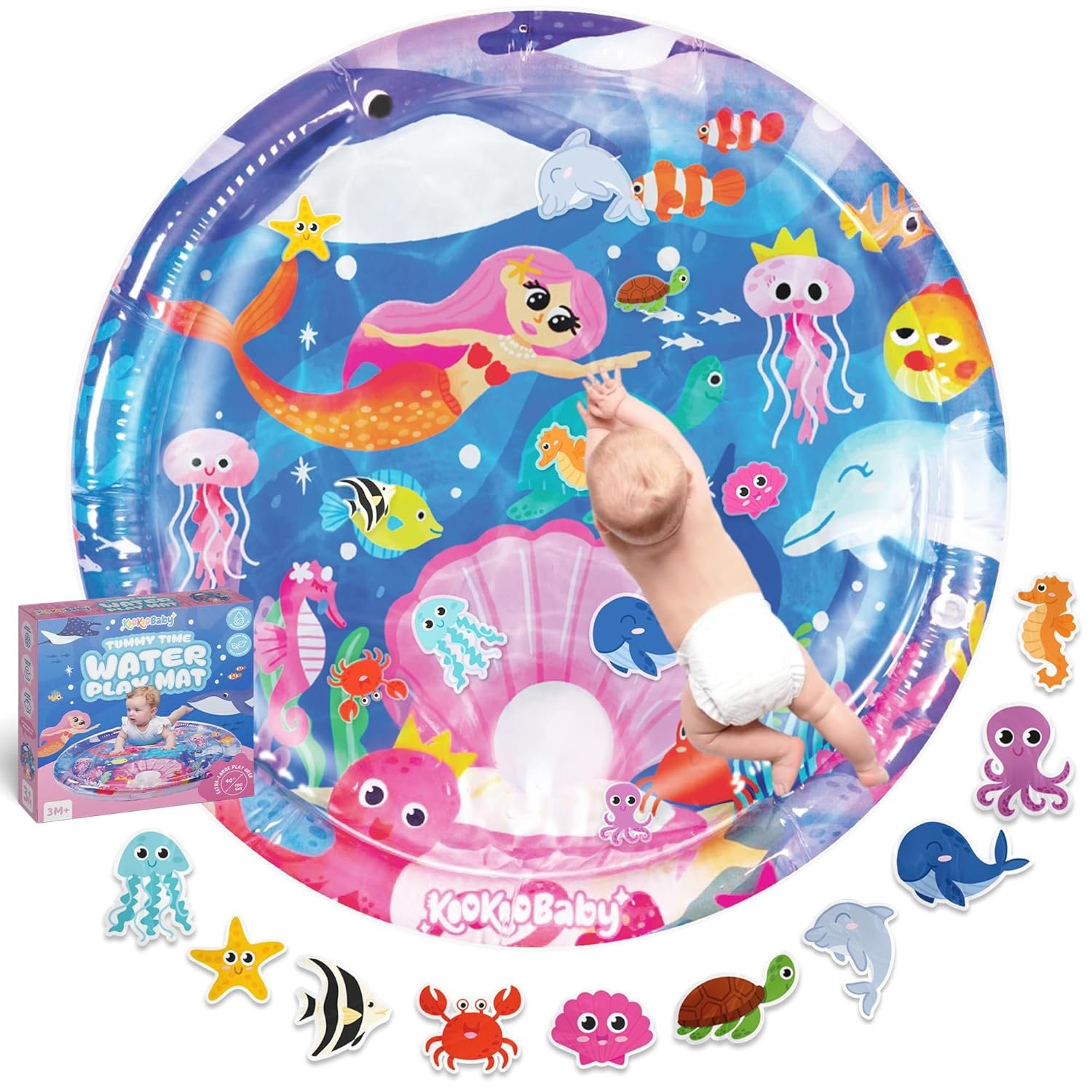 KooKooBaby Tummy Time Water Mat for Babies – Xtra Large Sensory Baby Water Mat for Tummy Time & Motor Development – Leak-Proof Water Pad, Durable Infant Water Play Mats for Baby Boys & Girls 3 Months+