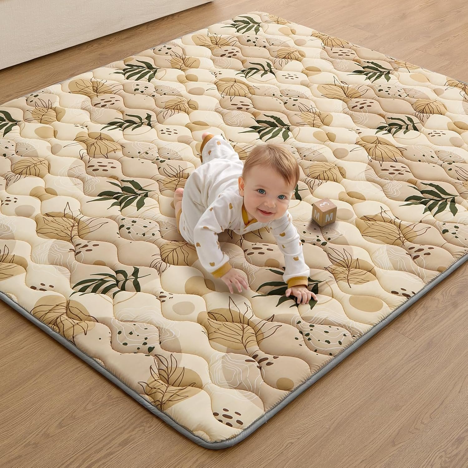 Blissful Diary Baby Play Mats for Floor, 71×59 Inch Extra Thicker & Large Soft Cushioning Foam Playmats for Babies and Toddlers, Foldable Washable Baby Crawling Mat for Playpen, Earth Tones Design
