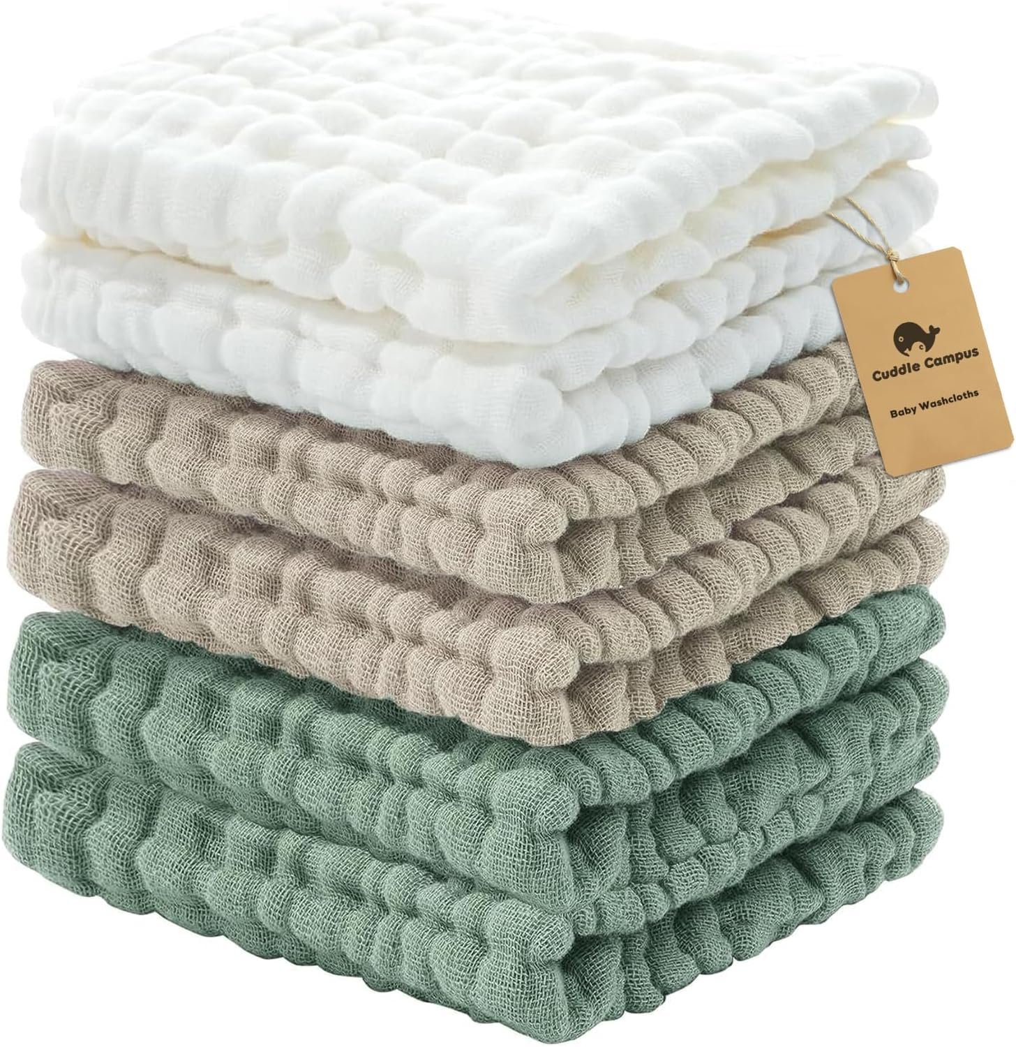 Cuddle Campus Baby Washcloths 6 Packs, Muslin Washcloths Baby,Cotton Burp Cloths, Extra Absorbent and Soft Wash Clothes for Newborns, 12×12 Inches