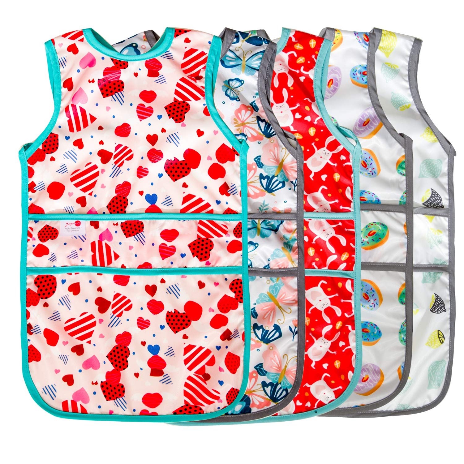 Joyo roy Mess Proof Baby Bibs for Eating Waterproof Toddler Bibs 2-4 Years Soft Machine Washable Sleeveless Smock Bib for Baby Girl Travel Reusable Led Weaning Apron for Feeding Bib with Food Catcher