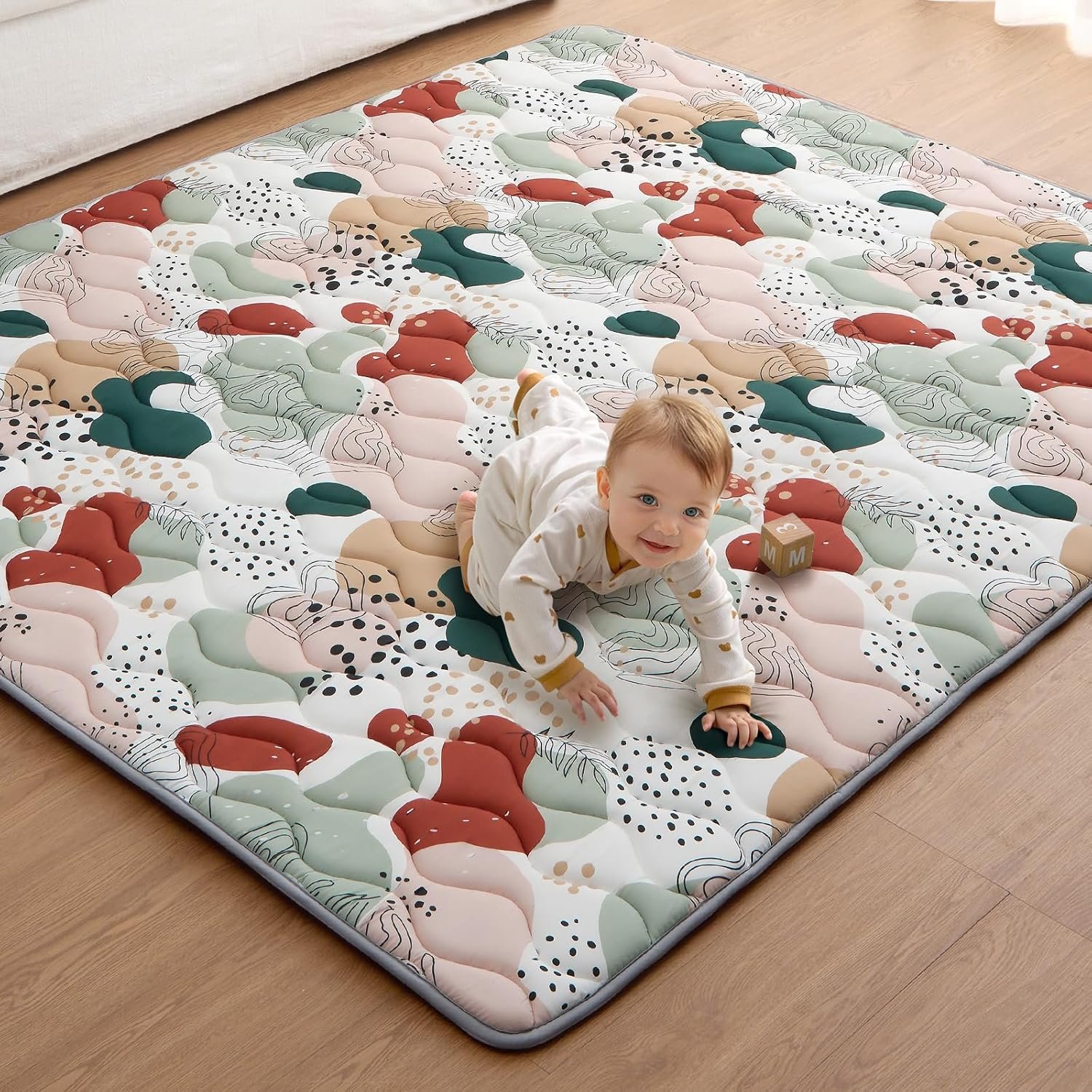 Blissful Diary Baby Play Mats for Floor, 71×59 Inch Thicker Foam Playmats for Babies and Toddlers, Soft Cushioning Baby Crawling Mat, Modern Abstract
