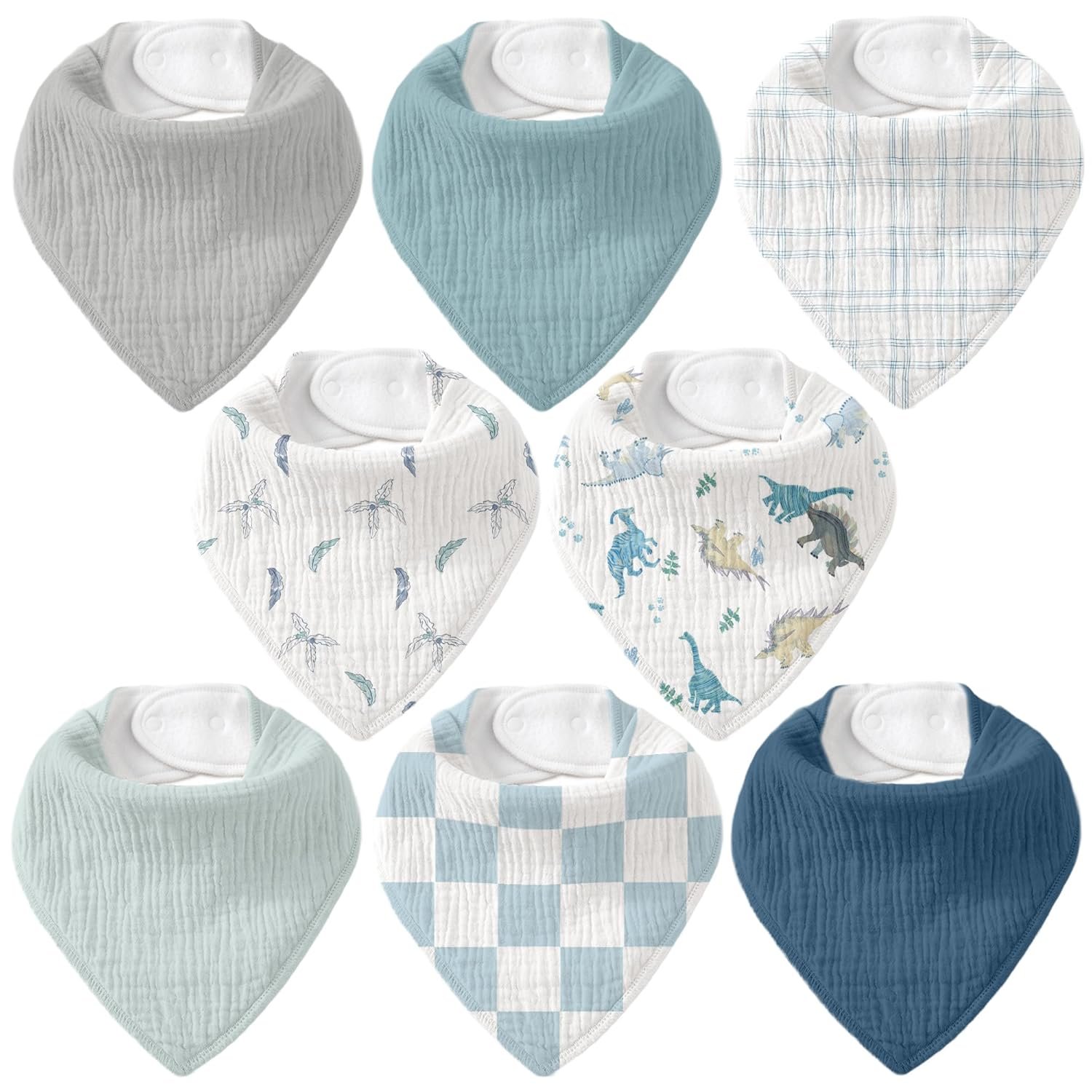Muslin Baby Bibs 8 Pack, Baby Bandana Drool Bib for Drooling and Teething, Cotton Soft Absorbent for Girls Boys BC