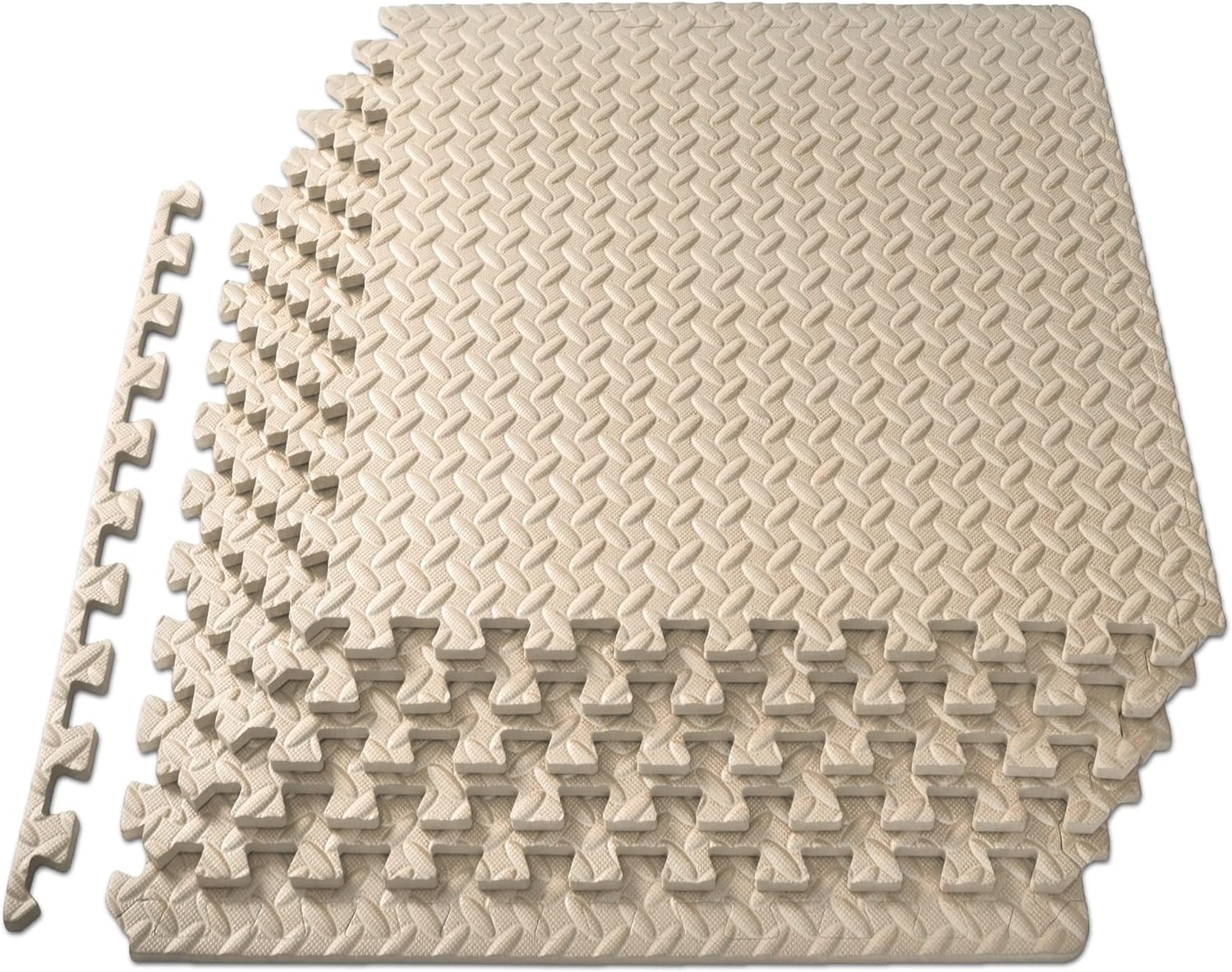 ProsourceFit Exercise Puzzle Mat 1/2-inch, EVA Interlocking Foam Floor Tiles for Home Gym, Workout Equipment, Kids Play Areas, Beige, 24 Sq Ft – 6 Tiles
