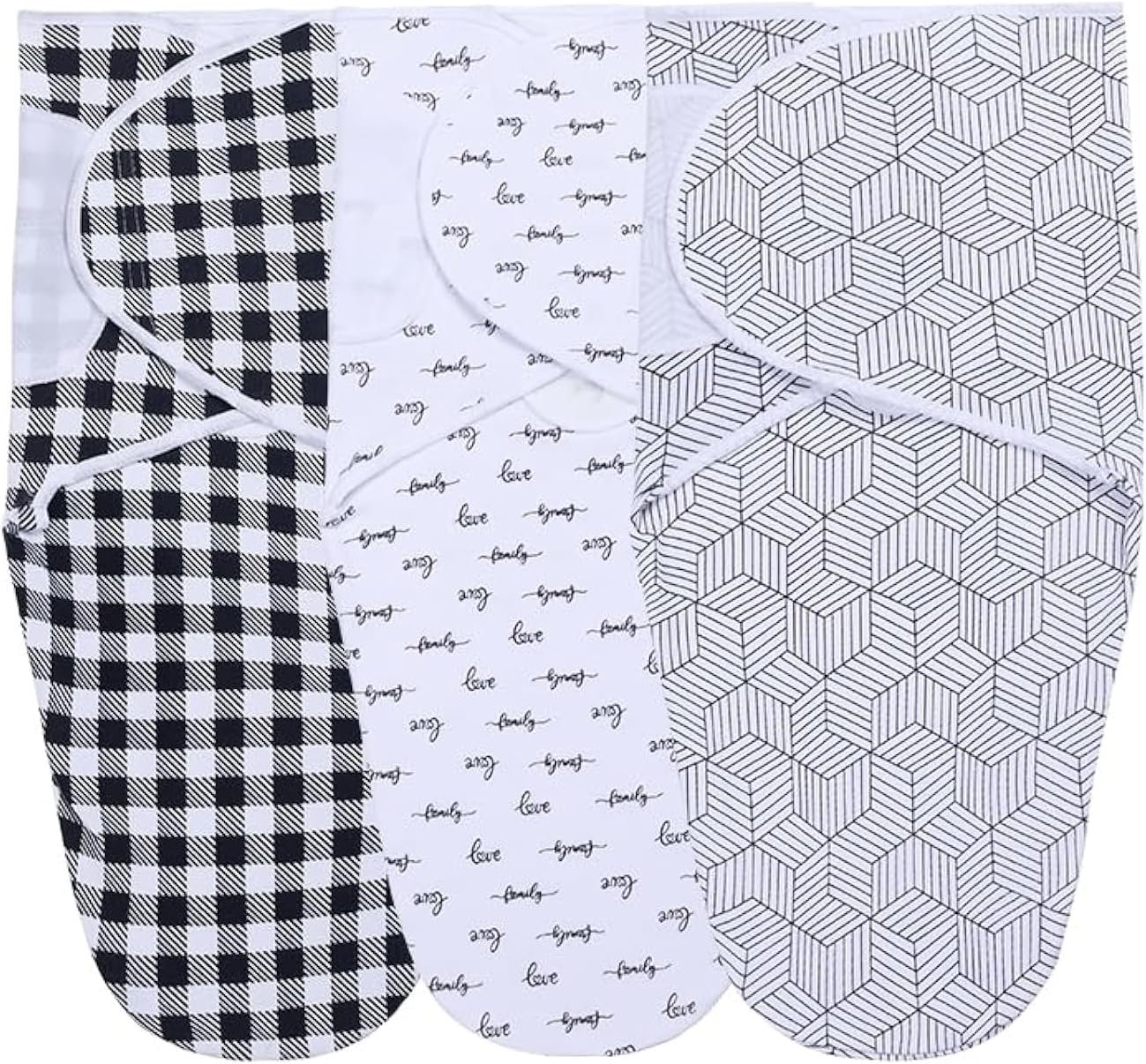 Soft and Adjustable Baby Swaddle Wrap – Pack of 3 – Perfect for Newborns up to 3 Months – Safe and Comfortable Sleep Sack (black01)