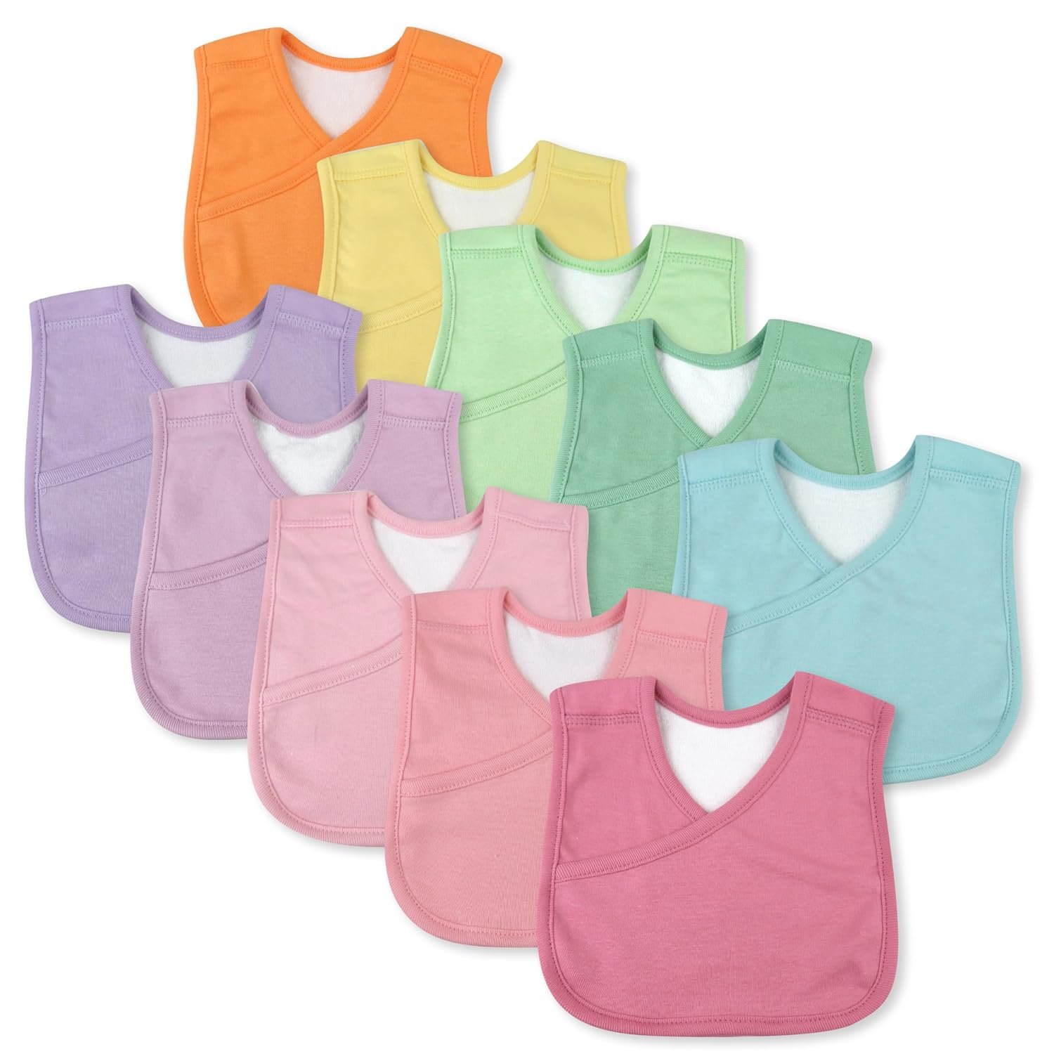 HonestBaby Multipack Reversible 4-in-1 Bibs Absorbent Terry and Knit Infant Baby, 10-pack Rainbow Pinks, One Size