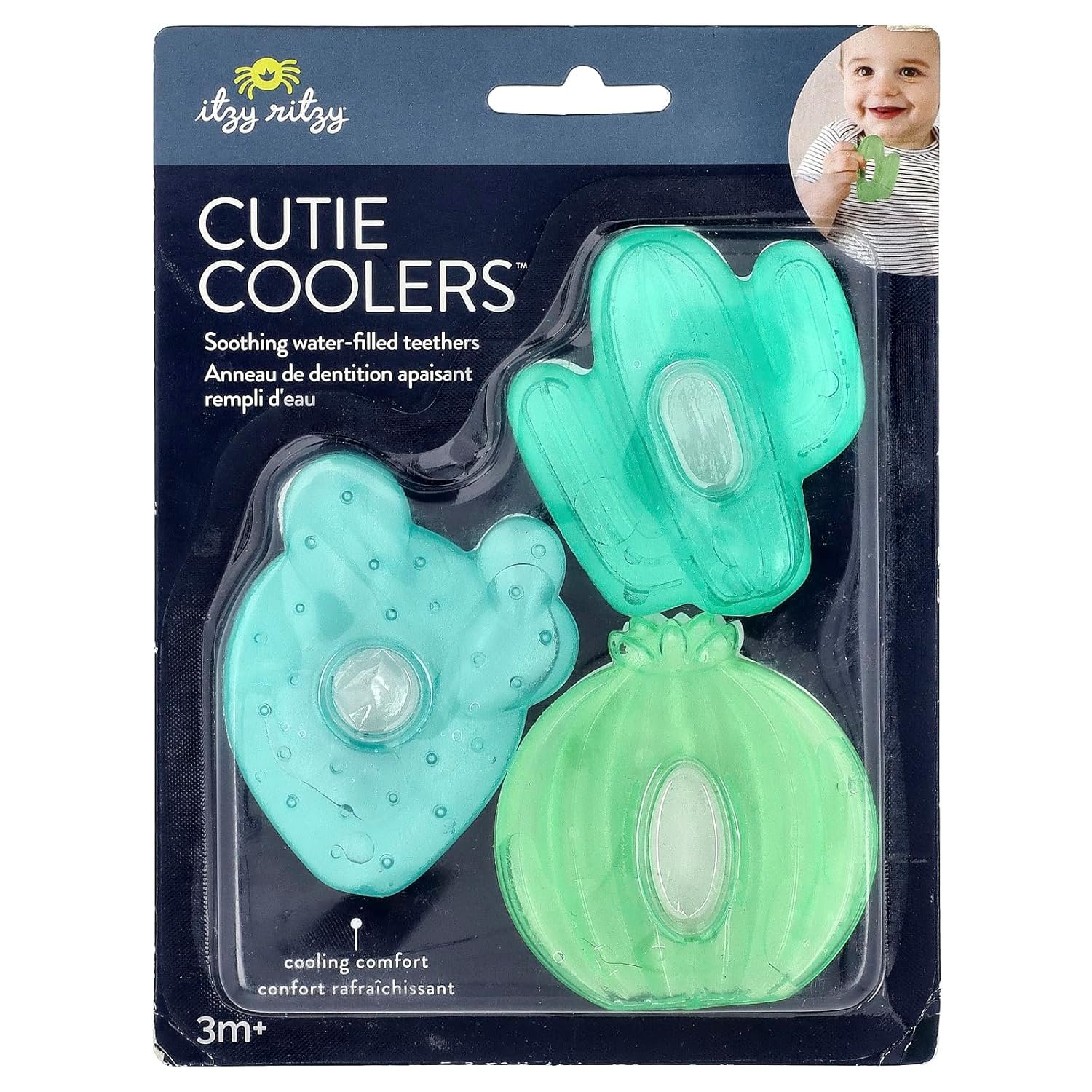 Itzy Ritzy Water-Filled Teethers – Cold Cutie Coolers Textured On Both Sides to Massage Sore Gums & Emerging Teeth – Can Be Chilled in Refrigerator, Set of 3 Green Cactus Water Teethers