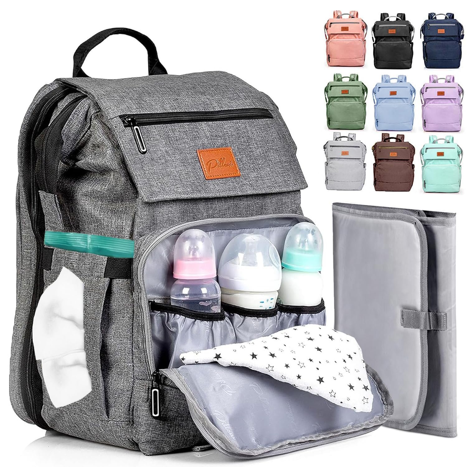 Pillani Baby Diaper Bag Backpack – Baby Bag for Girls & Boys, Large Waterproof Diaper Backpack – Baby Shower Gifts for Boys & Registry Must Haves – Travel Diaper Bags with Changing Pad – Newborn Stuff