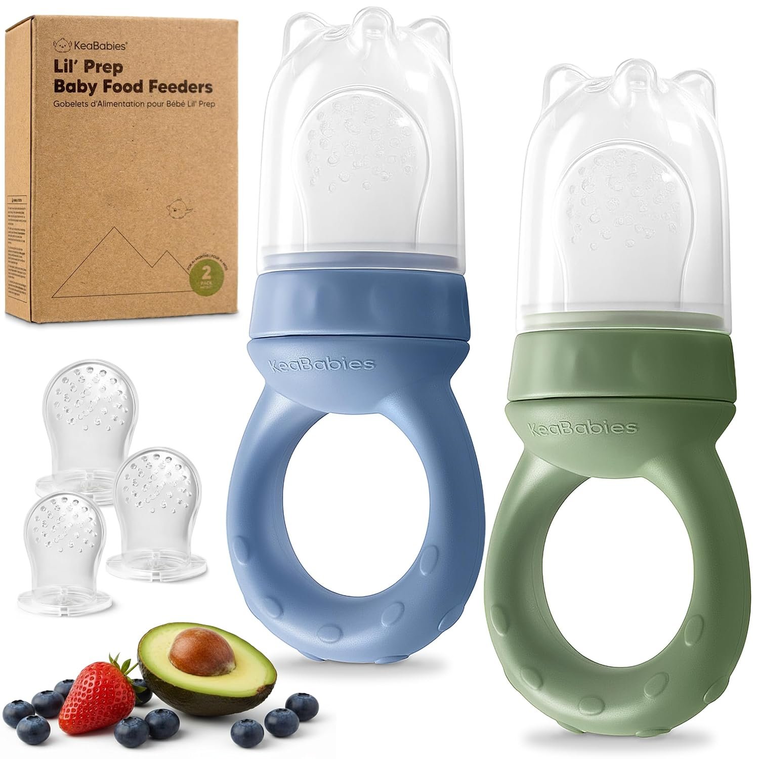 KeaBabies Baby Fruit Feeder 2pk – Silicone Baby Food Feeder for Babies 6-12 Months, Breast Milk Popsicle Teether, Weaning, Pacifier, Freeze Frozen Solid Food, Infant Feeding Essential (Slate)