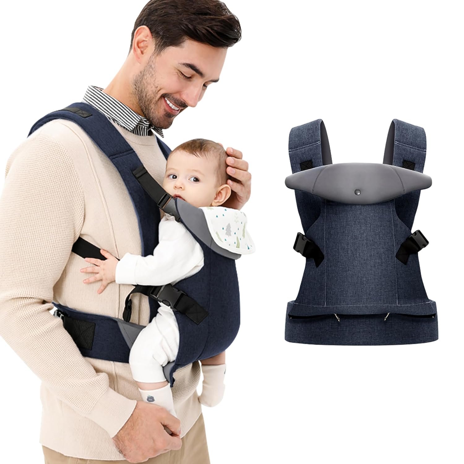 IULONEE 4-in-1 Carrier Adjustable Baby Sling Newborn to Toddler Ergonomic Hipseat Baby Backpack Convertible Carrying Backpack Lightweight & Breathable Child Carrier (Dark Blue)