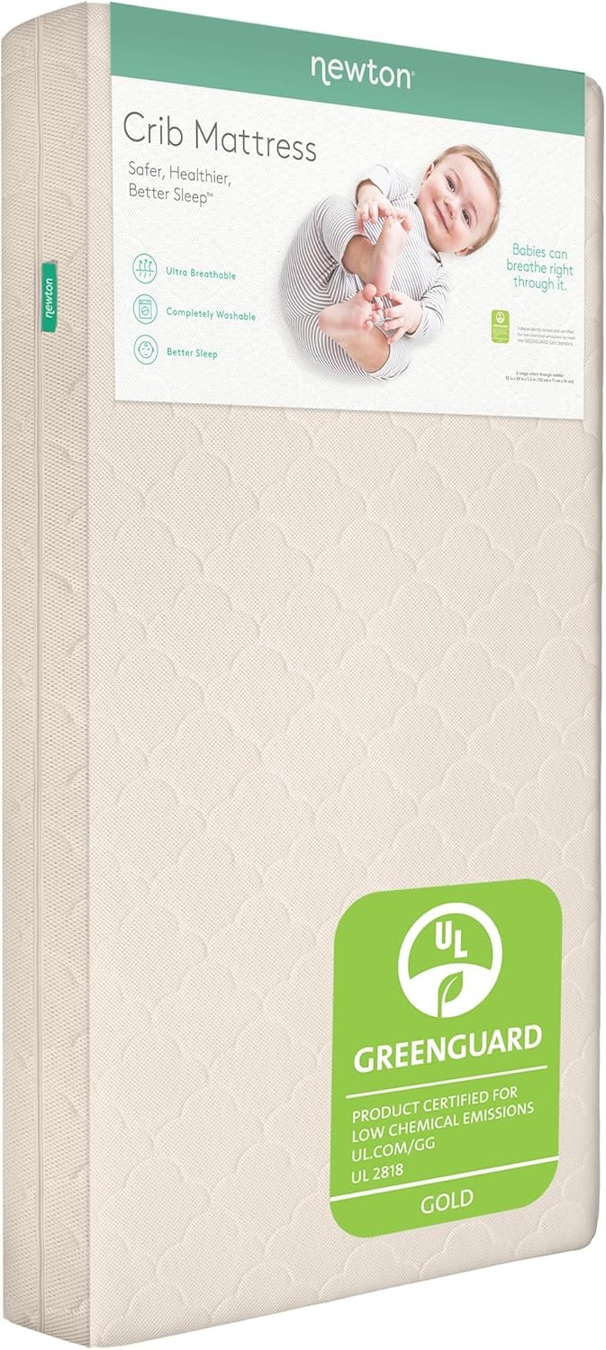 Newton Baby Crib Mattress and Toddler Bed – Ultra-Breathable Proven to Reduce Suffocation Risk, Washable Core & Cover, 2-Stage, Deluxe 5.5″ Thick – Sandstone