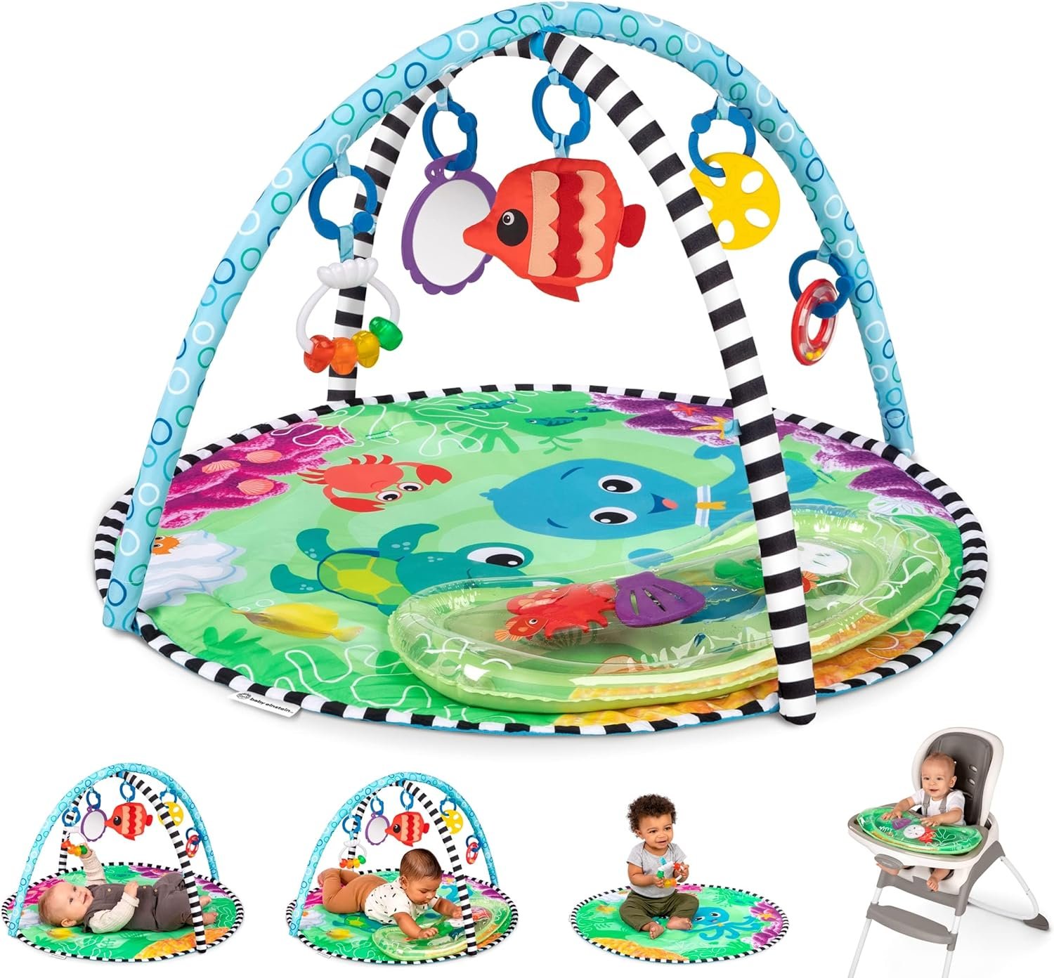 Baby Einstein Sea Floor Explorers 2-in-1 Water Mat, Portable Tummy Time, Activity Play Gym, Sensory Toys, Ages Newborn and Up