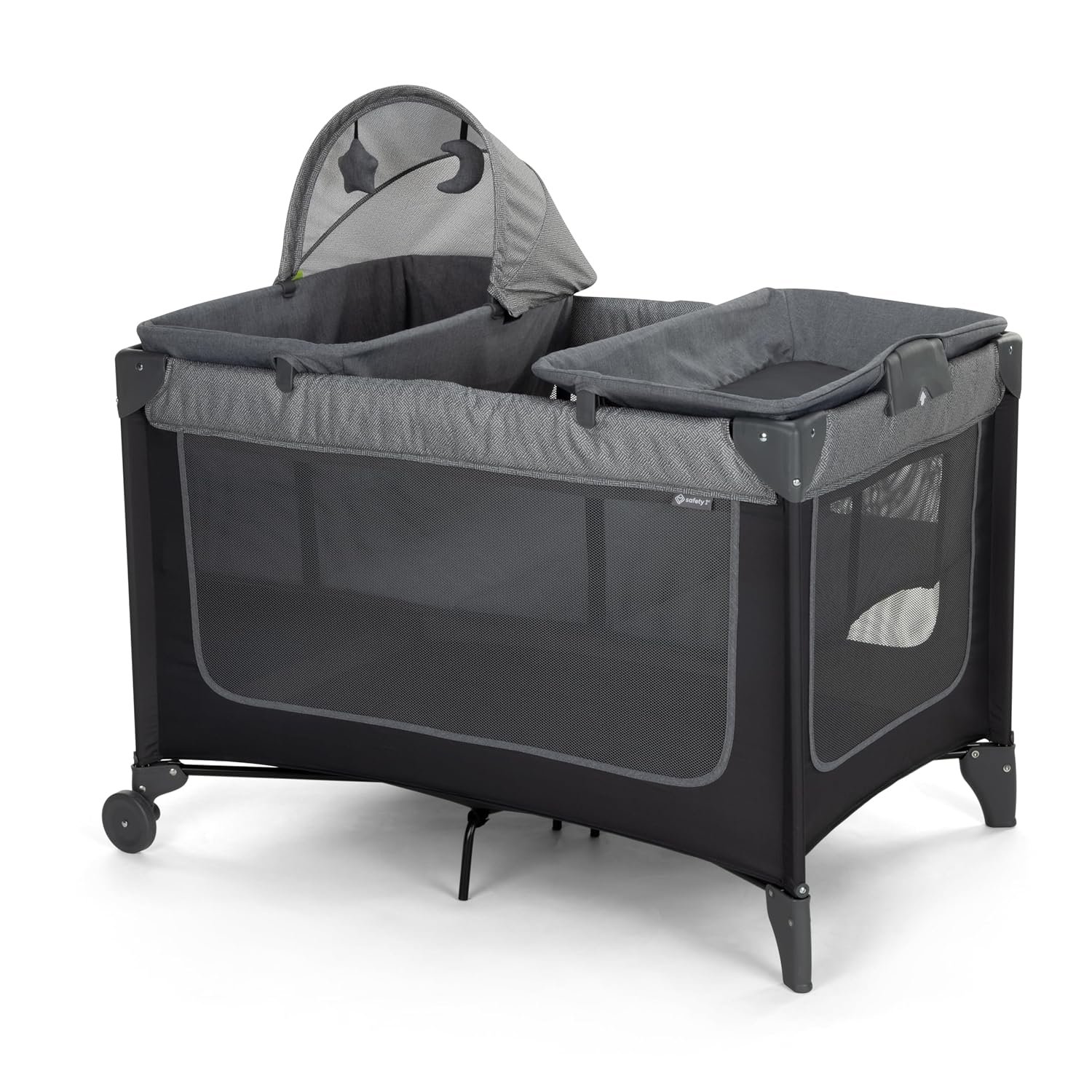 Safety 1st 4-in-1 Portable Play Yard with Bassinet, Napper, and Removable Changer, Gray
