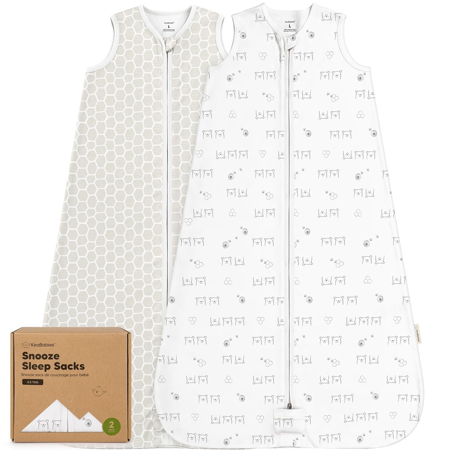 2-Pack Baby Sleep Sacks, Zipper Wearable Blanket-0.5TOG Organic Cotton,Lightweight,Soft Cozy Toddler Sleeping Sack 12-24 months,Easy to Wear Large Newborn Transition Swaddles Sleepsacks(BumbleBear, L)
