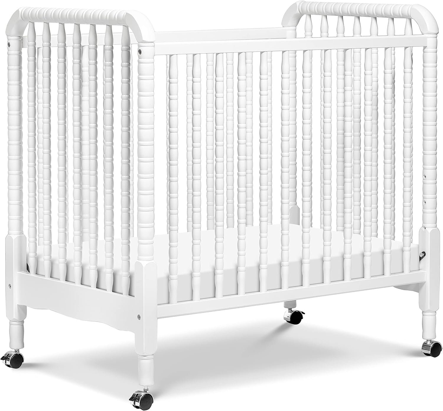 Davinci Jenny Lind 3-in-1 Convertible Mini Crib in White, Removable Wheels, Greenguard Gold Certified