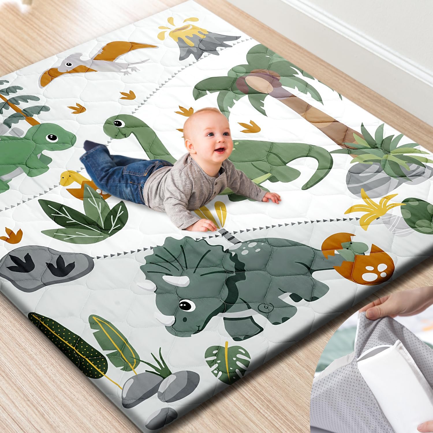 TINYHARBO Premium Foam Baby Play Mat 50×50 – Removable & Machine Washable Cover, Extra Thick Padding Playpen Mat, Non-Slip Crawling Mat, Easy to Clean for Infants, Toddlers & Babies