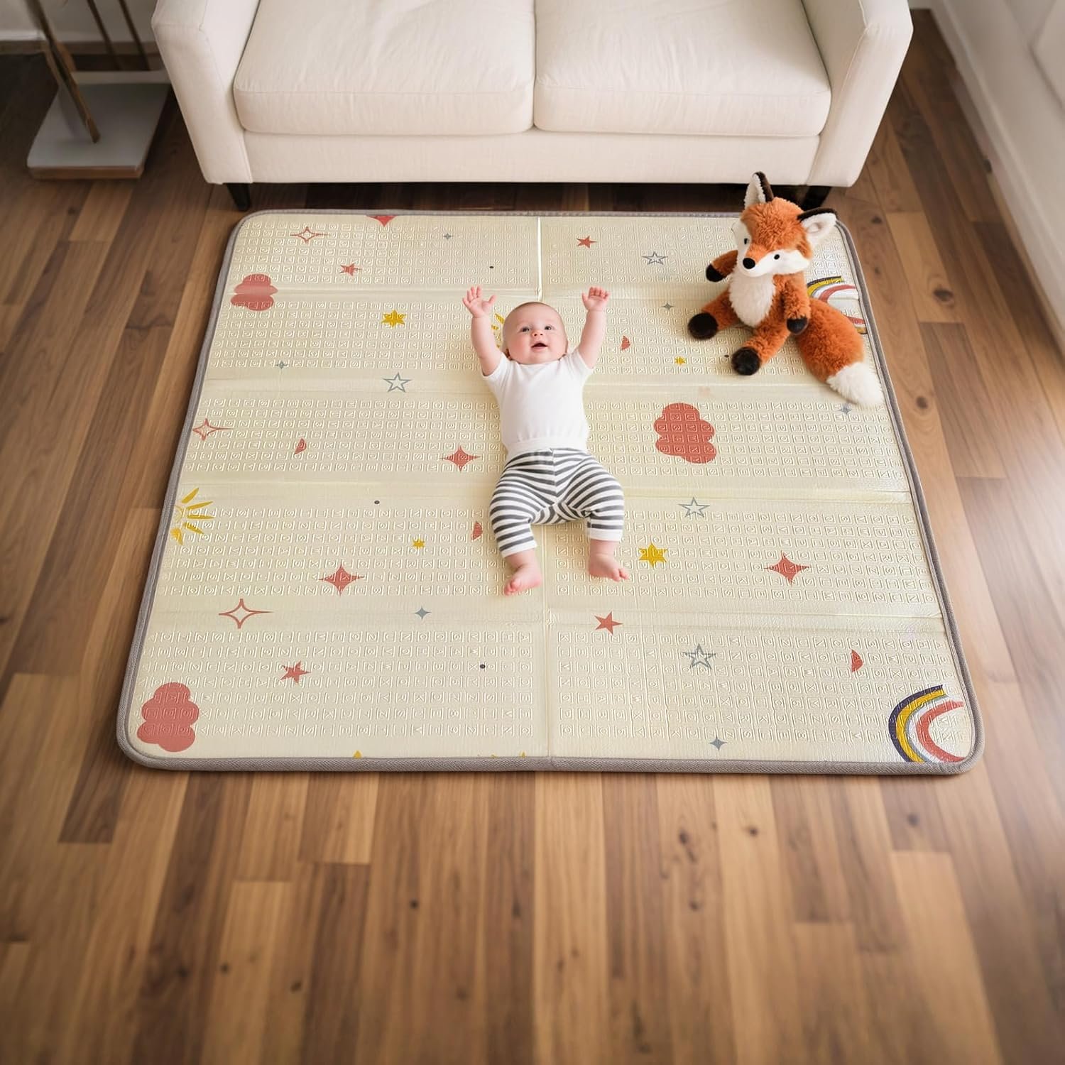 Mallify Baby Play Mat, 50”x50” Foldable Foam Playmat for Floor, Reversible Activity Play Mat for Playpen, Edge Reinforcement Waterproof Crawling PlayMats for Babies, Infants and Toddlers