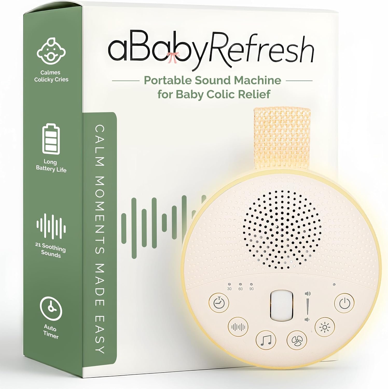 Colic Baby Relief White Noise Sound Machine – Rechargeable Sound Machine for Baby Gas Relief Newborn, Portable with Long Battery Life, 21 Soothing Sounds, Gentle Night Light & Auto Timer