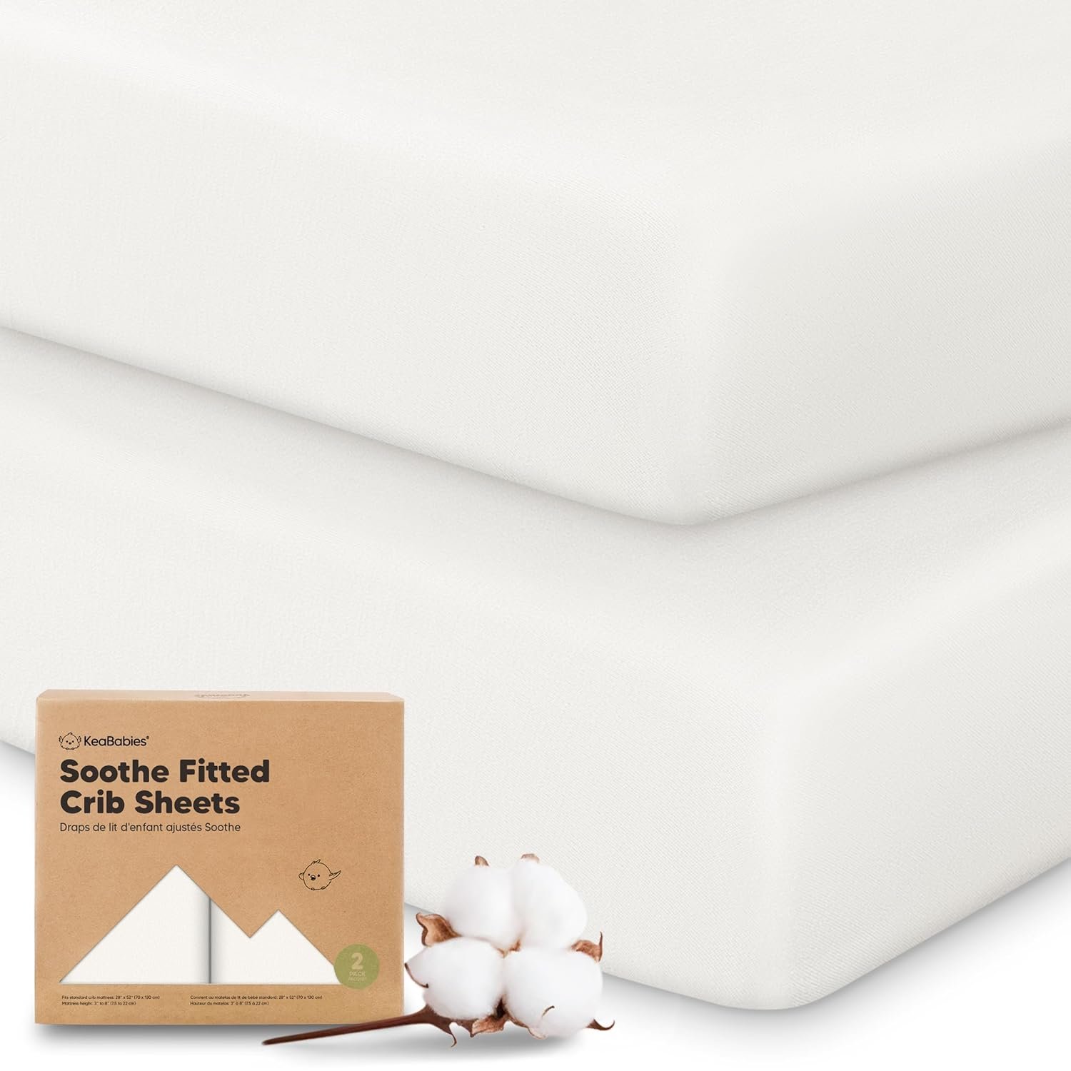 KeaBabies 2-Pack Organic Cotton Crib Sheets for Boys, Girls – 52×28 Fitted Crib Mattress Sheet Neutral, Breathable Cover for Baby Bed Set, Toddler Mattress, Soft & Cute Prints (Soft White)