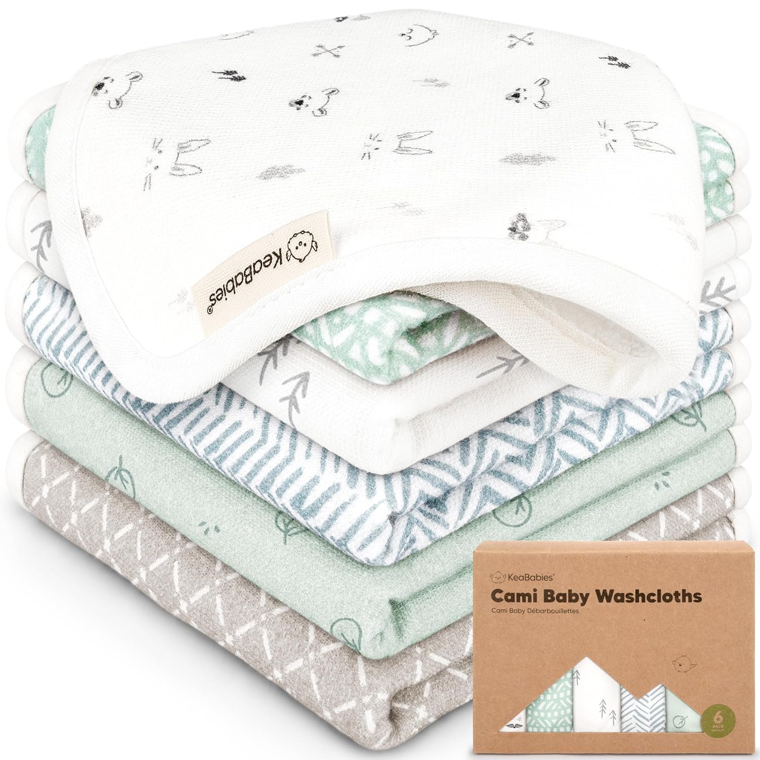 6-Pack Cotton Baby Washcloths for Newborn – Organic Cotton Muslin Soft Wash Cloths for Babies, Infant, Kids, Toddler Towels for Boy, Girl, Super Absorbent Face Cloths, Scratch-Free Baby Rags (Nordic)