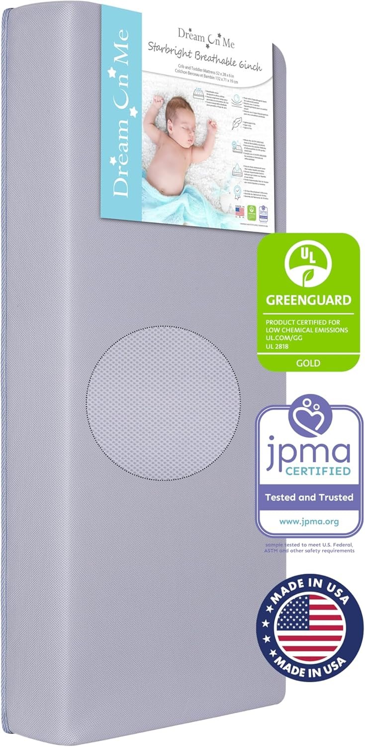 Dream On Me Starbright Breathable Fiber Crib and Toddler Mattress, Greenguard Gold Certified, Soft 3D Mesh Water & Stain Resistant Cover – Periwinkle