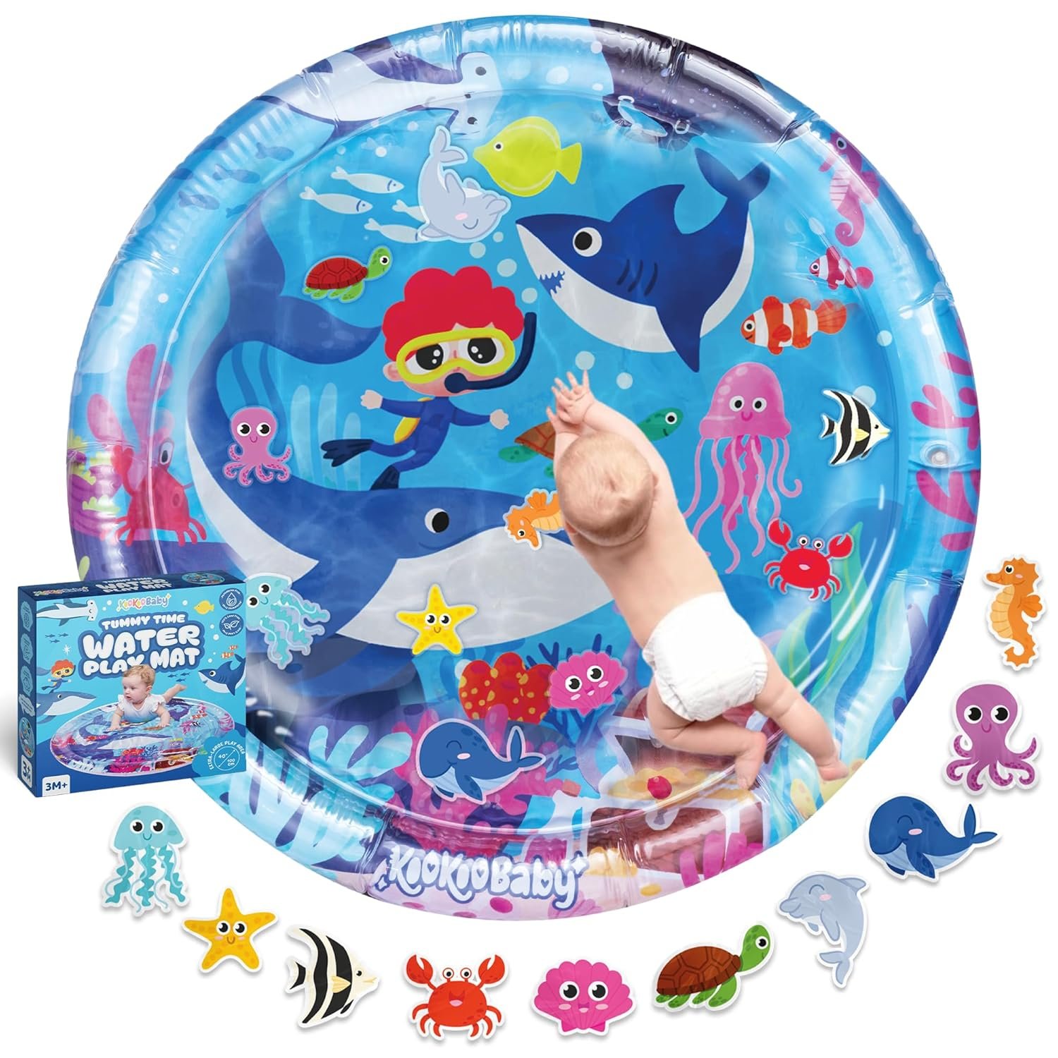 KooKooBaby Tummy Time Water Mat for Babies – Xtra Large Sensory Baby Water Mat for Tummy Time & Motor Development – Leak-Proof Water Pad, Durable Infant Water Play Mats for Baby Boys & Girls 3 Months+