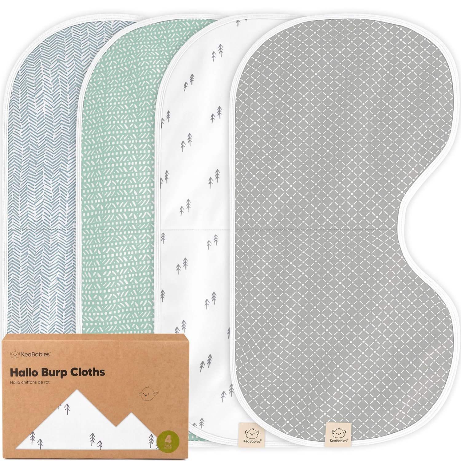 KeaBabies 4-Pack Baby Burp Cloths Baby Girl, Boy – Organic Cotton Burp Cloth, Extra Large, Absorbent, Soft Burping Cloths & Bibs Set for Babies, Newborn Burp Clothes, Thick Burp Rags (Nordic)