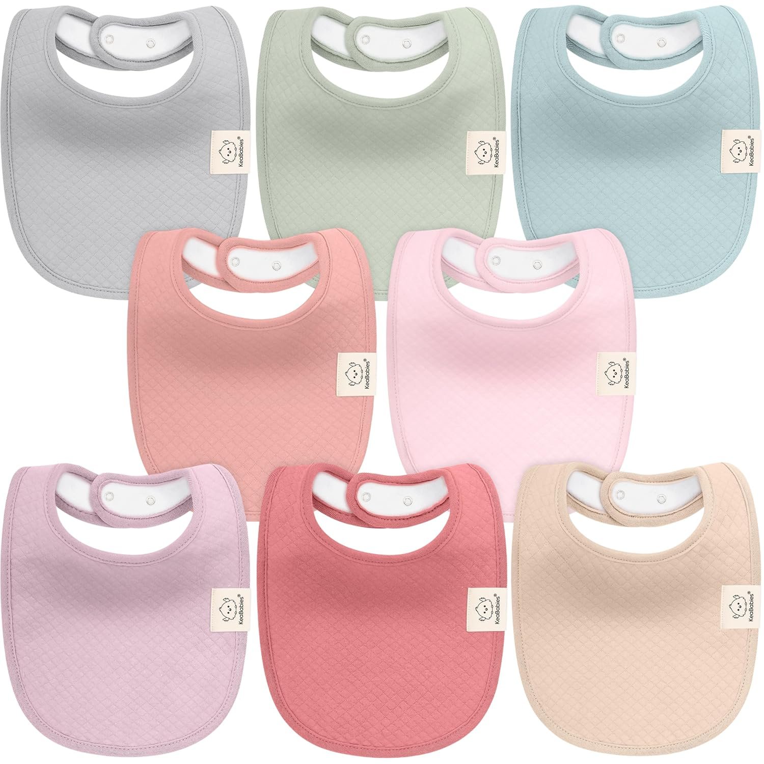 KeaBabies 8-Pack Baby Bibs for Drooling and Teething – Soft Organic Quilted Cotton Cloth Drool Bibs for Baby Girl, Boy, Toddler, Newborn, Infant, Soft & Super Absorbent (Muted Pastel)