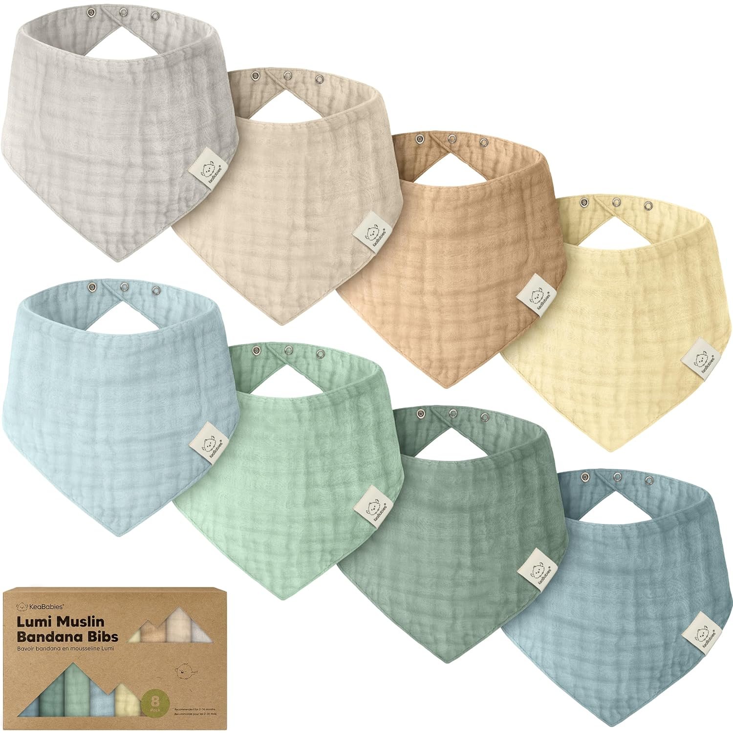8-Pack Muslin Baby Bibs for Drooling, Teething – Muslin Bandana Drool Bibs for Baby Boys, Girls, Newborn, Teething Toddlers, Infant 0-36 Months, Soft Cotton Extra Absorbent (Mirage)